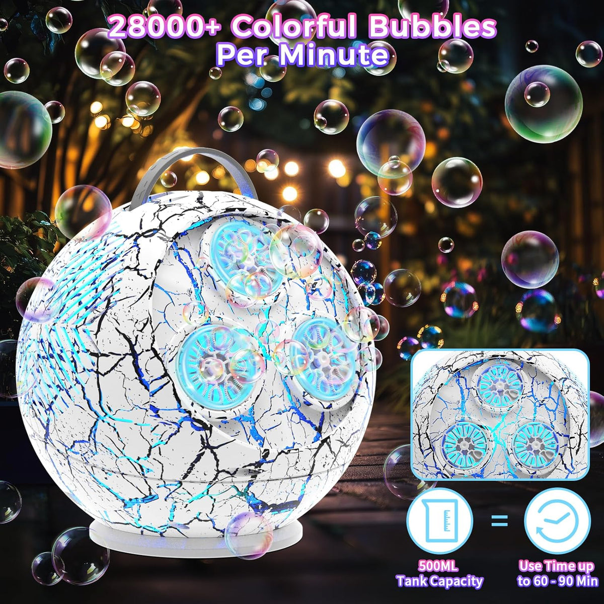 Bubble Machine Automatic Bubble Blower for Kids Toddlers Rechargeable Portable Spherical LED Bubble