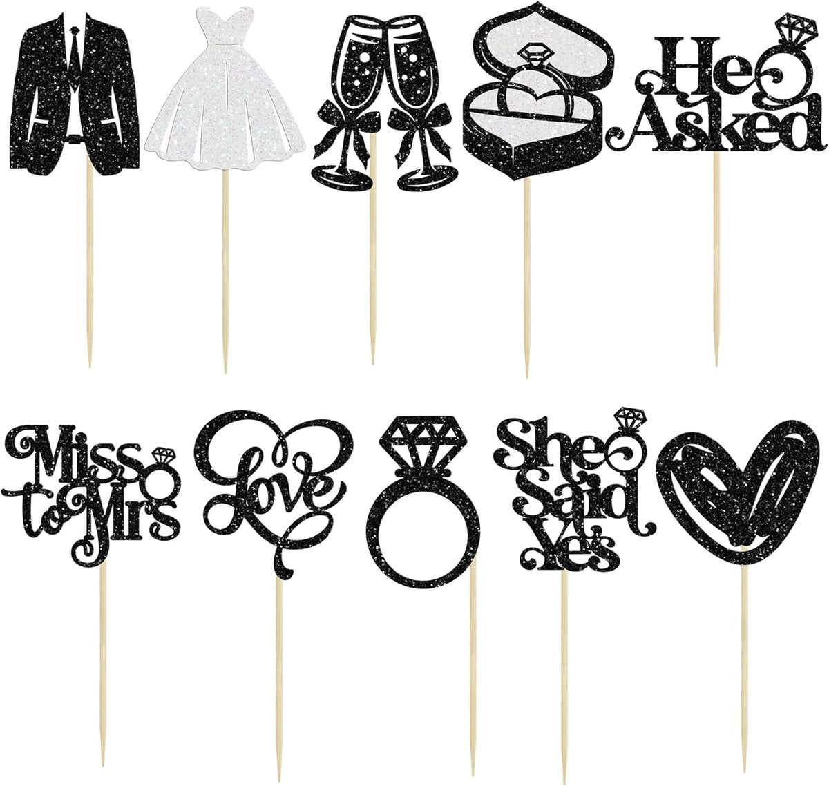 Gyufise 30Pcs She Said Yes Cupcake Toppers Glitter Diamond Ring I Do Love Cupcake Picks Miss to Mrs