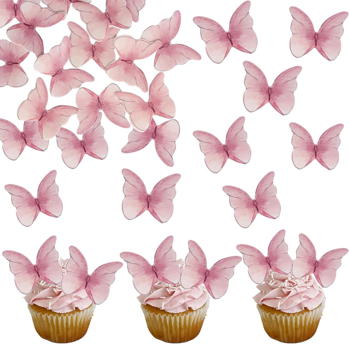 Ephlyn 48Pcs Edible Butterfly Cupcake Toppers Cute 3D Butterfly Cake Picks for Butterfly Theme Baby