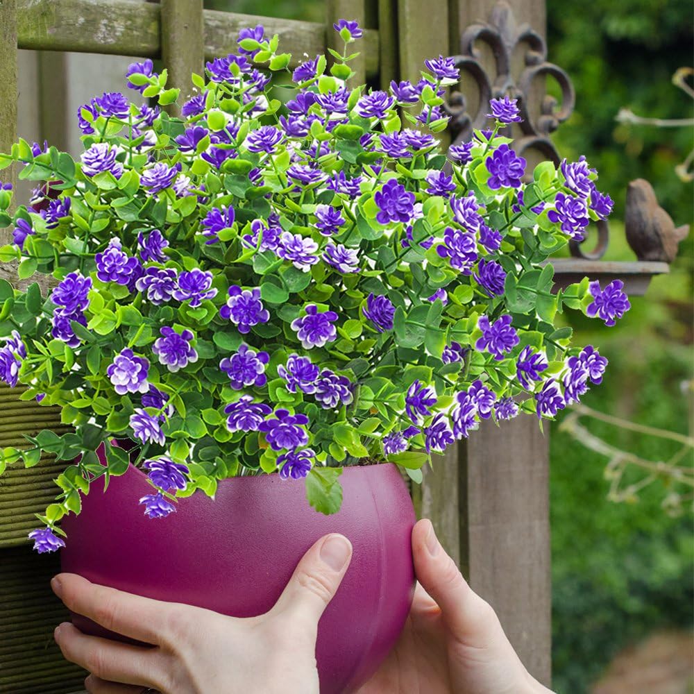 10 Bundles Artificial Fake Flowers, Faux Outdoor Plastic Plants UV Resistant Shrubs Outside Indoor