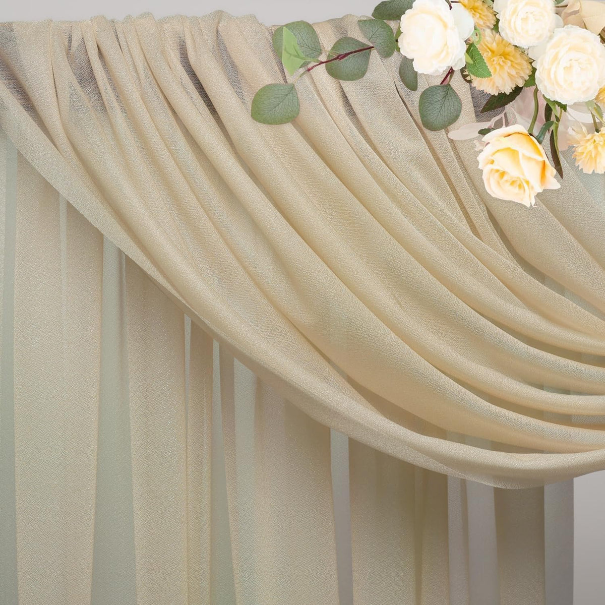 Wokceer Wedding Arch Draping Fabric 2 Panels 28.7" x 20FT Champagne Drapes Sheer Fabric Backdrop