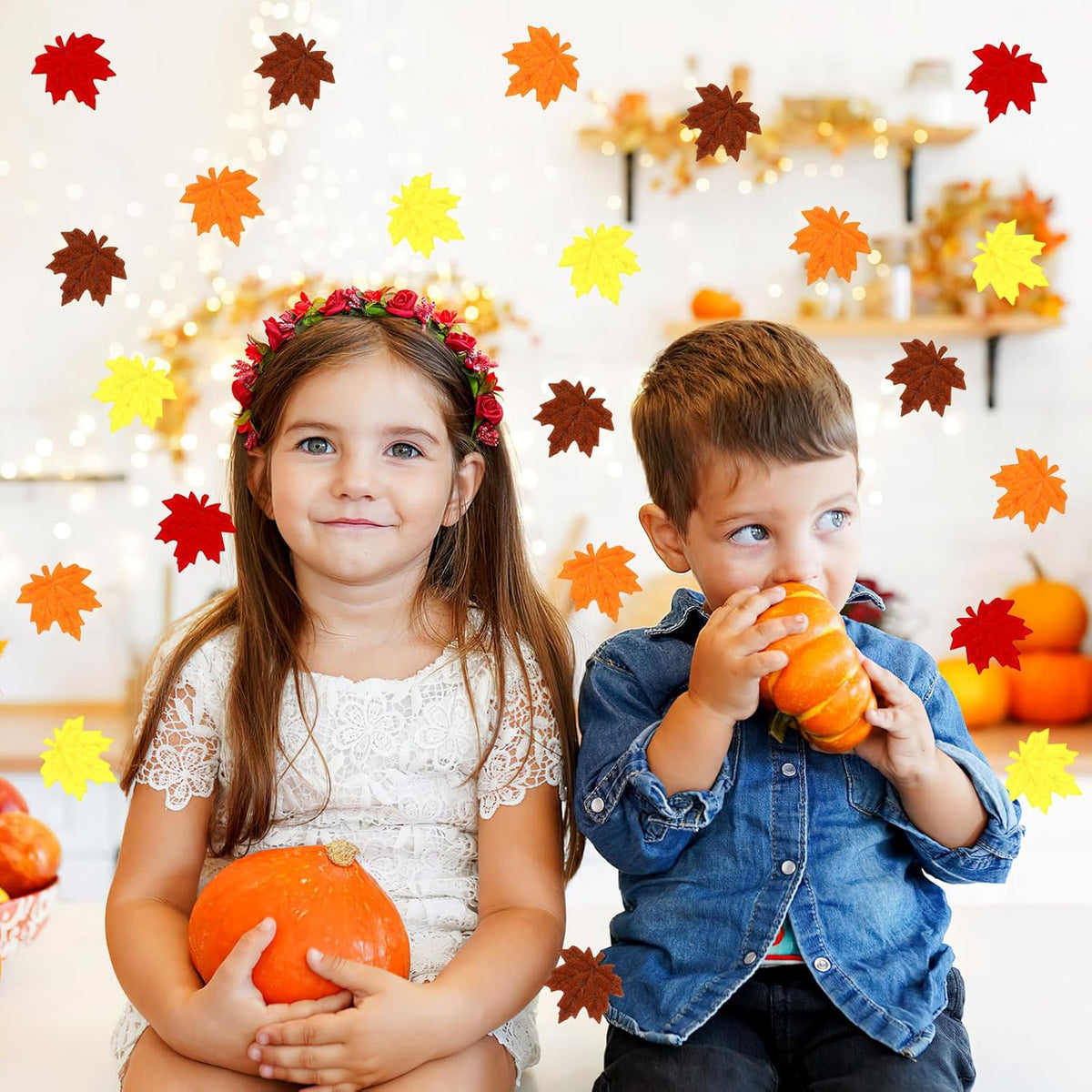 MARFOREVER Fall Felt Maple Leaf Confetti, 500Pcs Thanksgiving Leaves Confetti Decorations Mixed