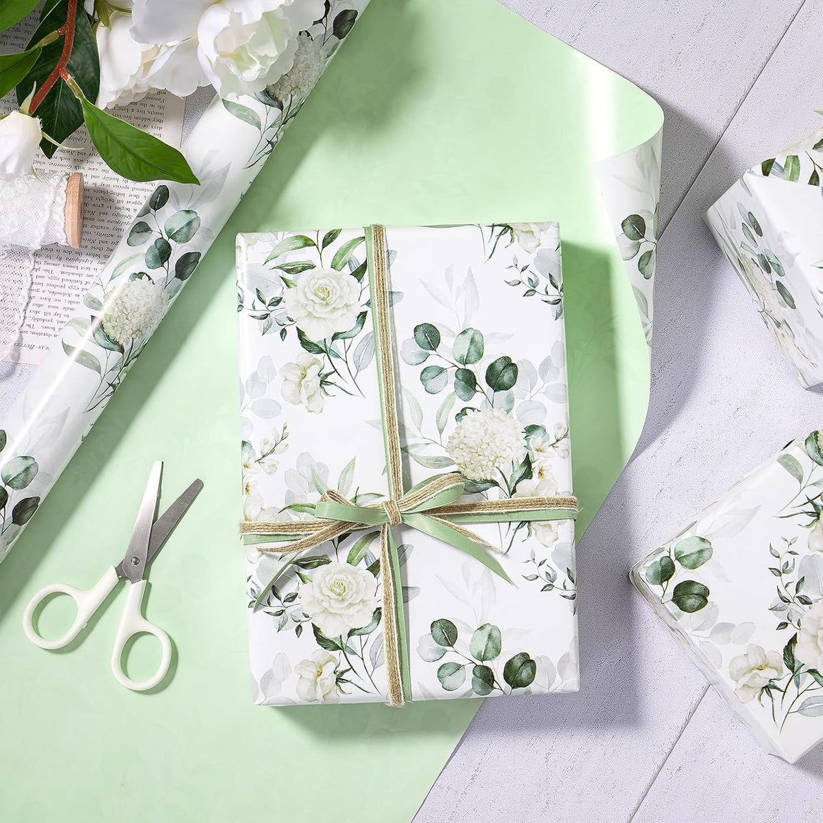 RUSPEPA Reversible Floral Wrapping Paper for Women Girls, Mini Roll, Elegant Flower Greenery and