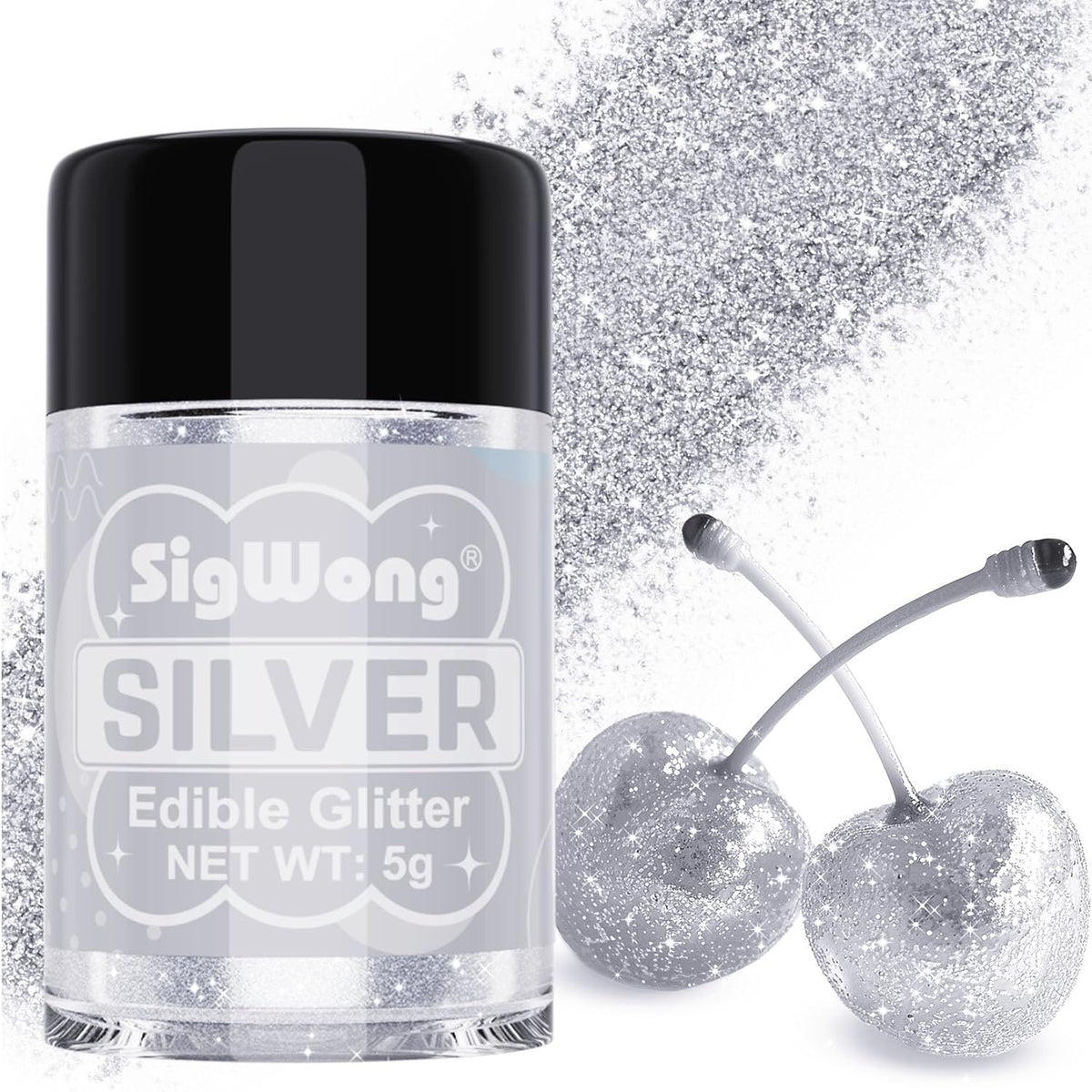 Silver Edible Glitter - 5g Food Grade Cake Decorating Shimmering Glitter, Edible Sprinkle Luster