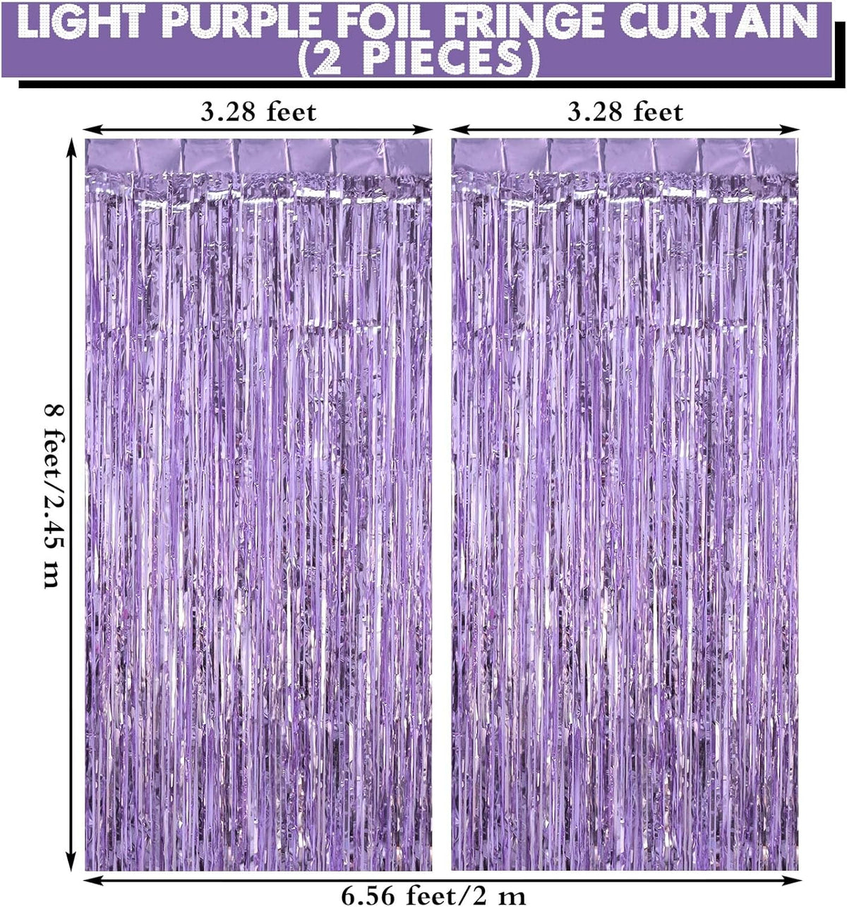 2 Pack Light Purple Fringe Curtains Foil Shiny Fringe Backdrop Tinsel Door Streamers Foil Curtains