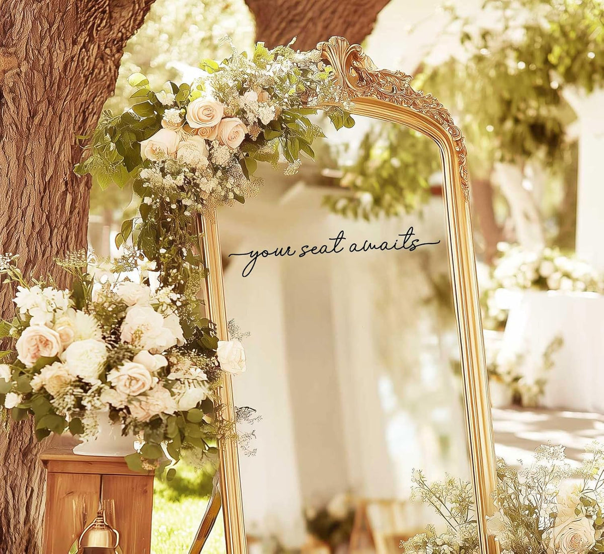 Your Seat Awaits Vinyl Decal, Wedding Seating Sticker, Mirror Decal for Seating, Please Find Your