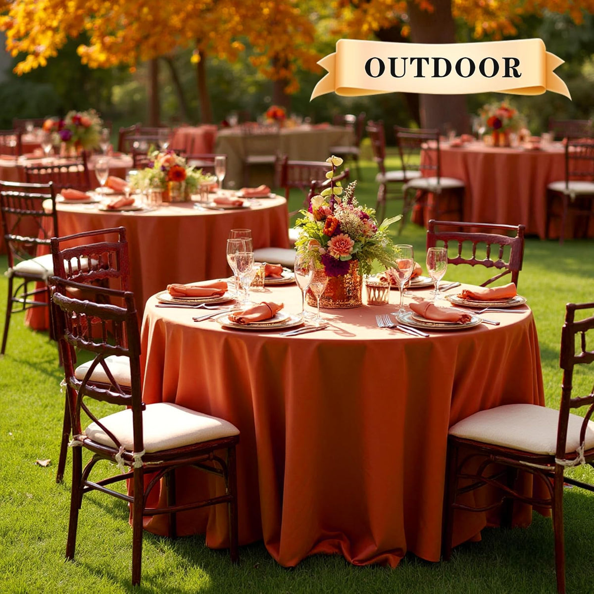 sancua 6 Pack Thanksgiving Round Tablecloth 90 Inch Burnt Orange, Stain and Wrinkle Resistant Fall