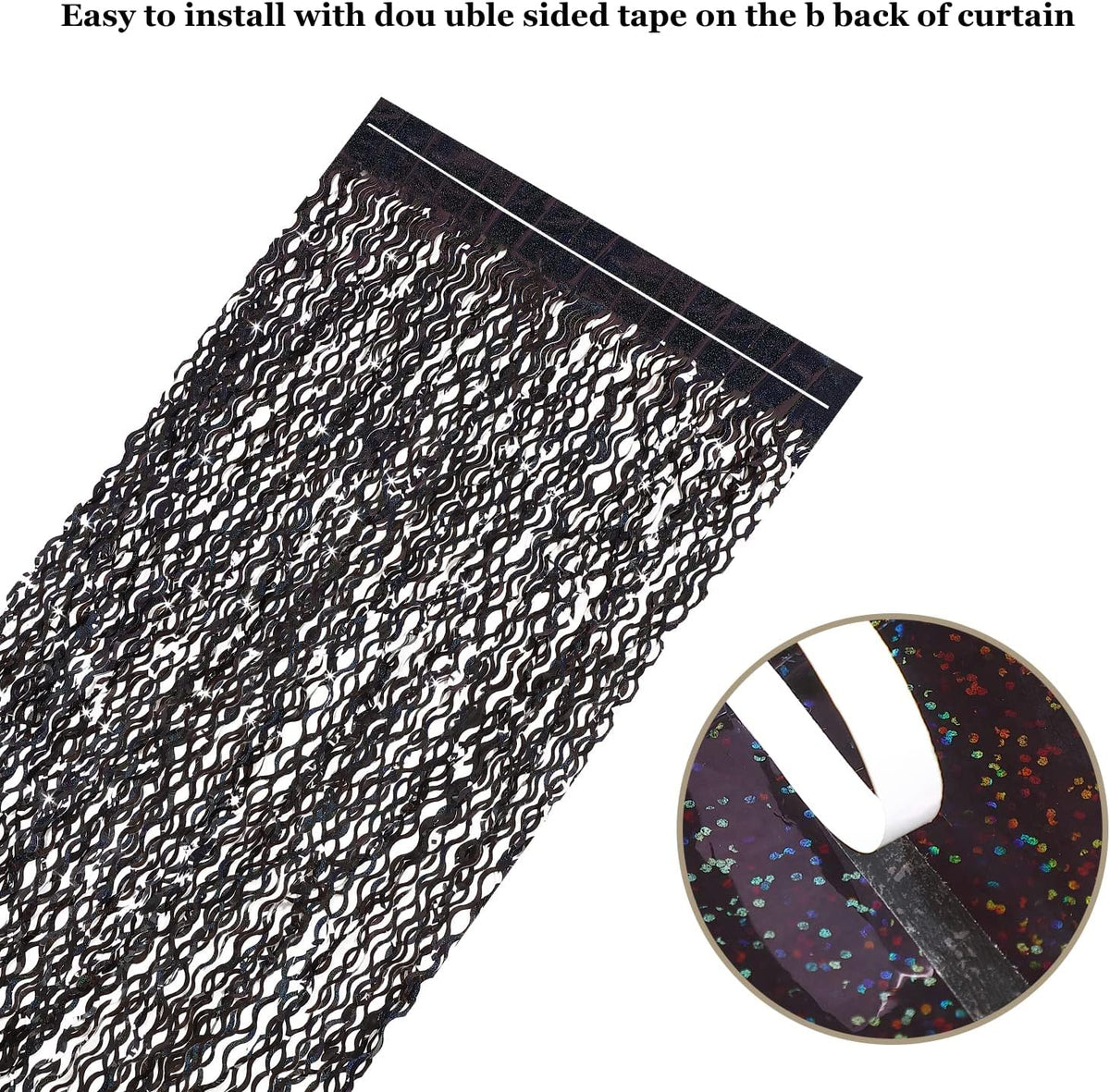 Black Foil Curtain Backdrop, CYLMFC 3 Pack 3.3 ft x 6.6 ft Sparkle Metallic Foil Curtains for Photo