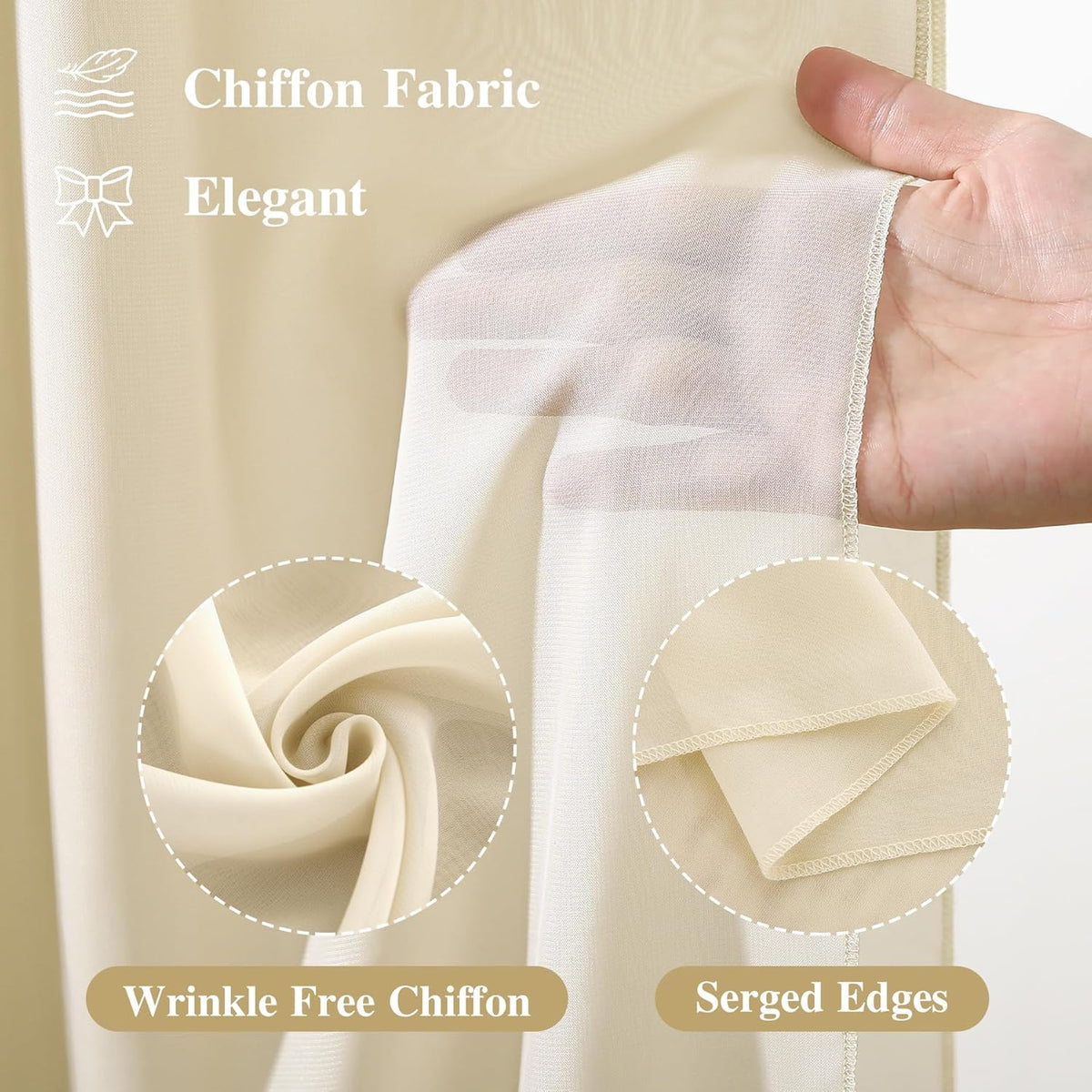 Wedding Arch Draping Fabric 2 Panels 18Ft Nude Sheer Chiffon Curtain Drapes 6 Yards for Wedding