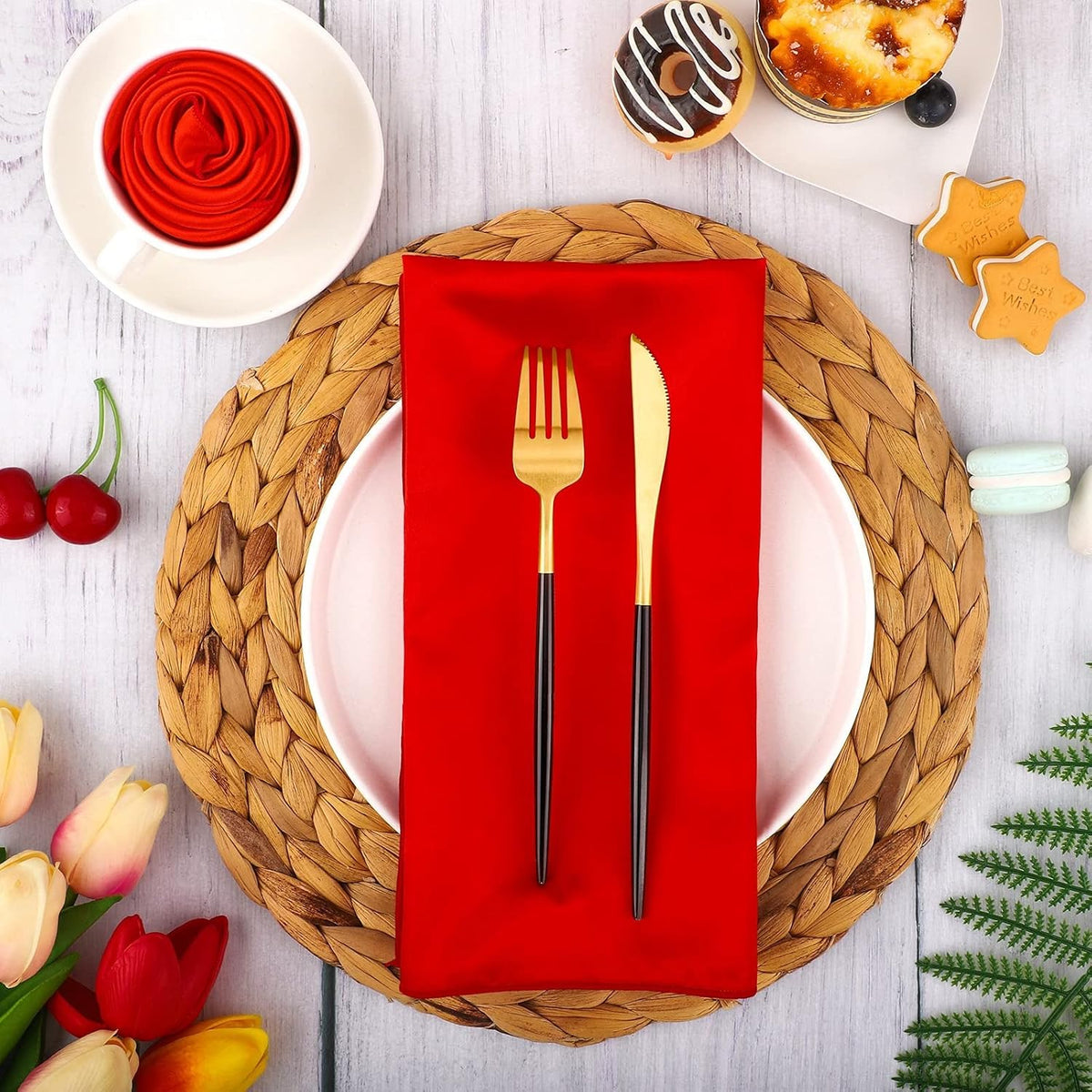 Aneco 16 Pack Square Satin Napkin Bright Silk Table Napkin Soft Smooth Fabric Table Napkin for