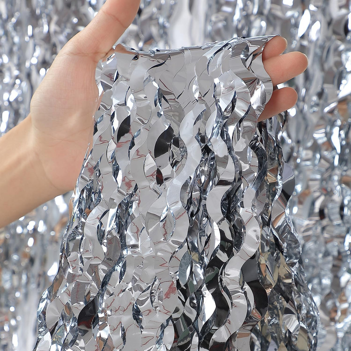 3 Pack Wave Silver Tinsel Curtain - 3.3x6.6 Feet Foil Streamers Birthday Party Decorations Wedding