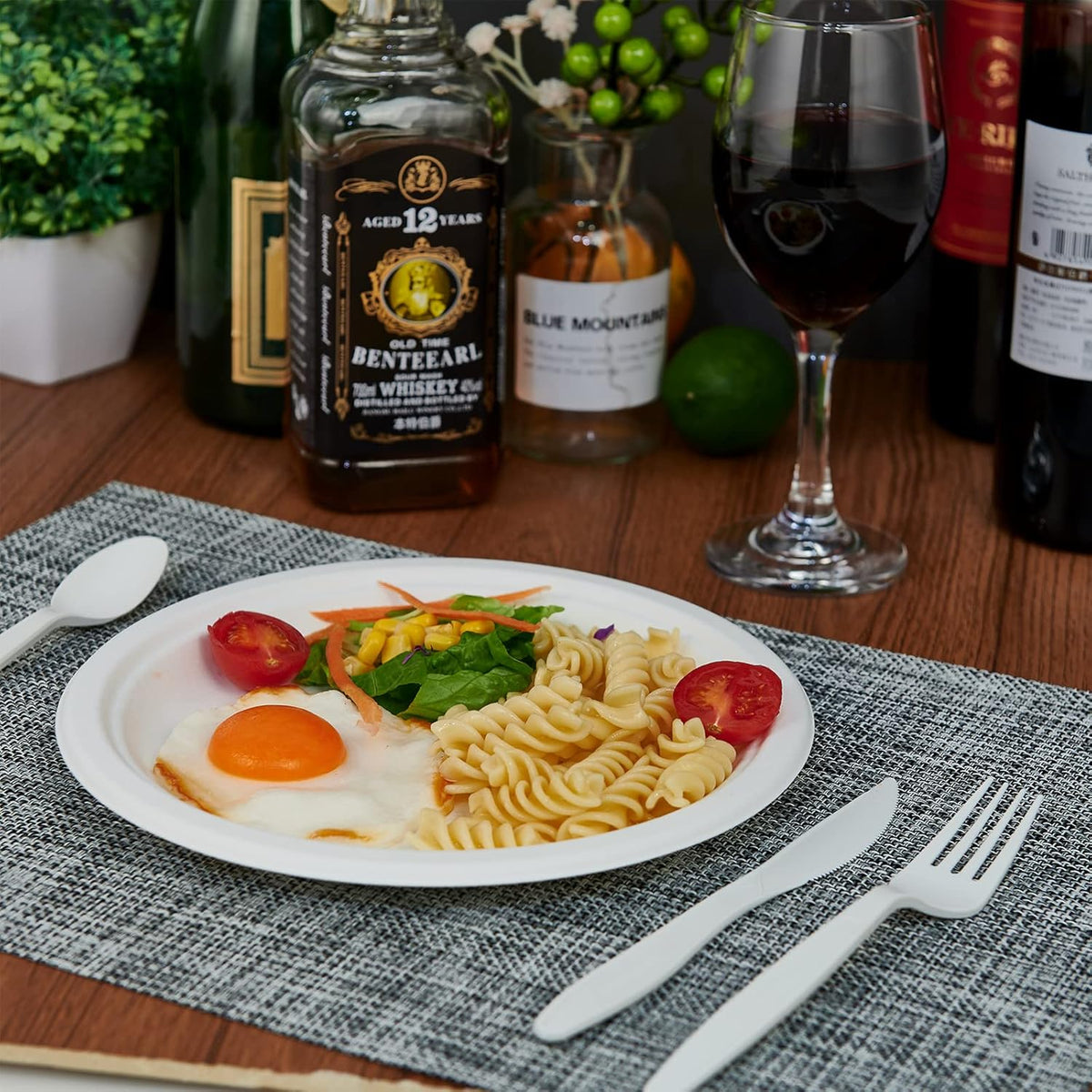 ECOLipak 9 inch 150 Pack Compostable Paper Plates, Heavy Duty Disposable Biodegradable Eco-friendly