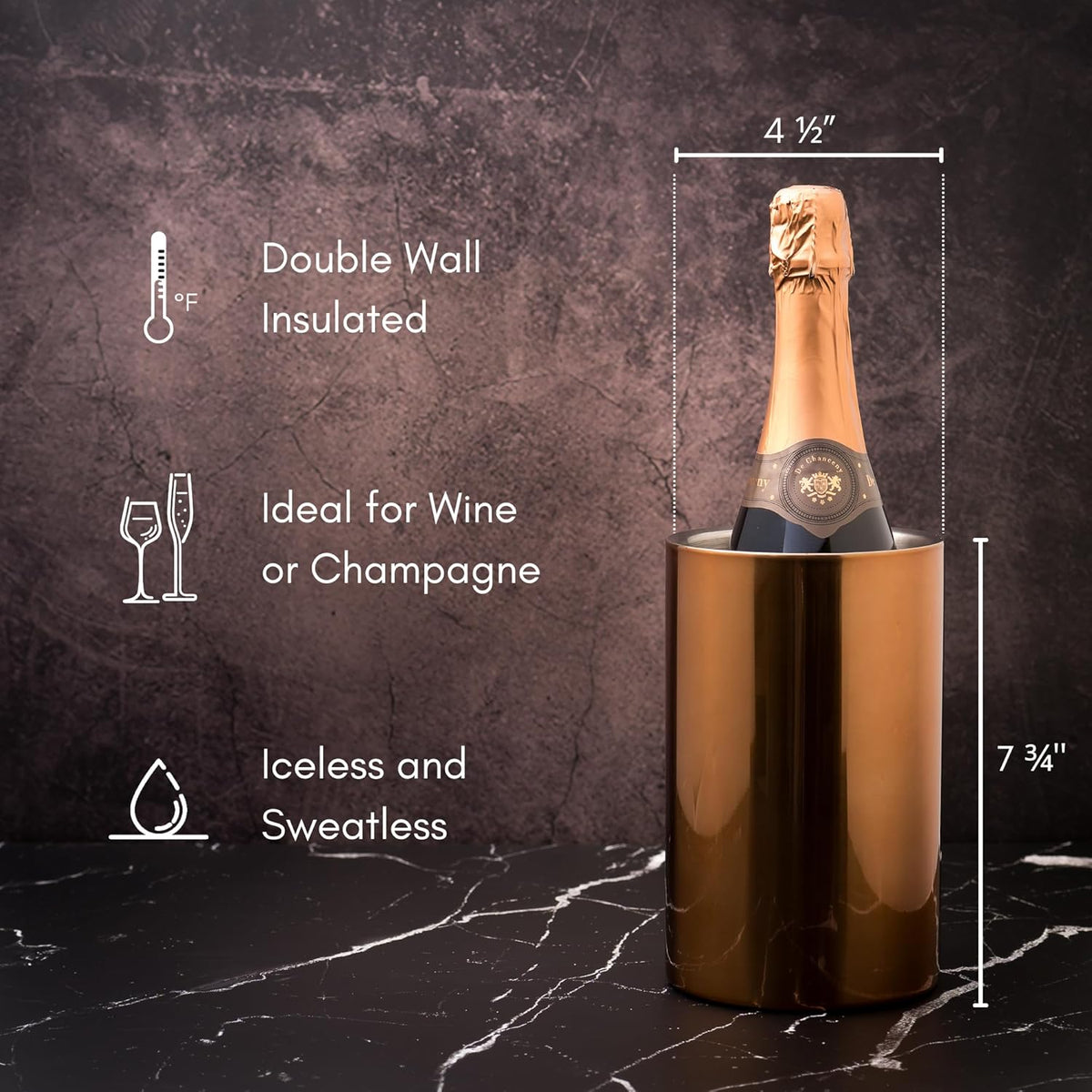 Wine Chiller for Bottles (Copper) - Champagne Bucket, Elegant Wine Bottle Chiller and Champagne