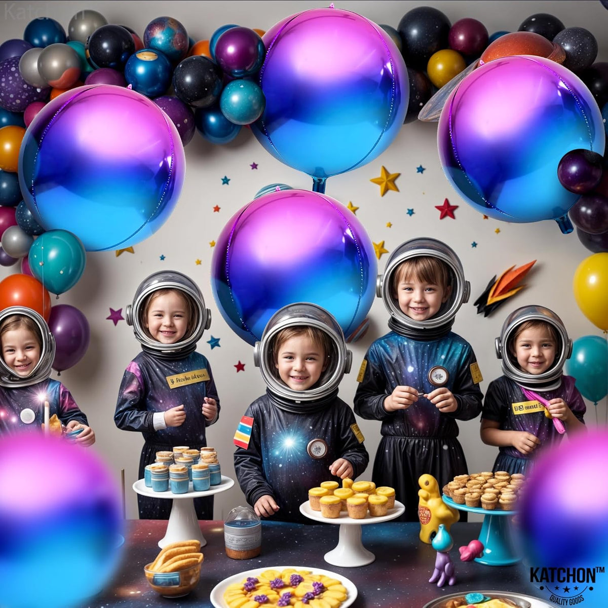 KatchOn, Purple Galaxy Balloons - 22 Inch, Pack of 6 | Round 4D Metallic Balloon for Galaxy