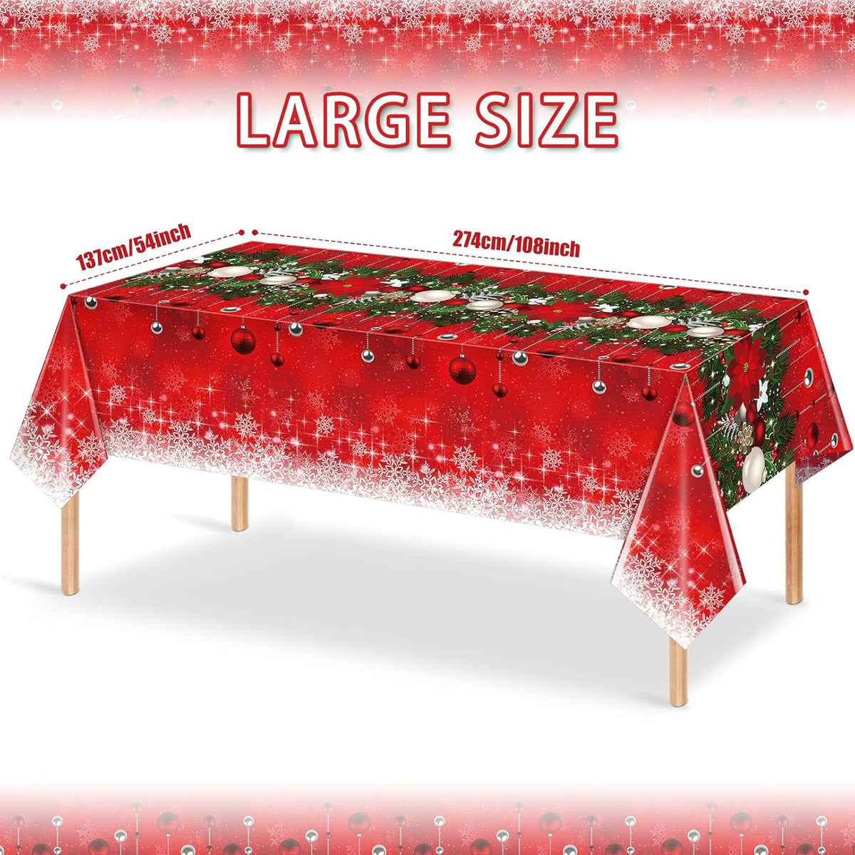 1Pieces Merry Christmas Tablecloth Plastic Christmas Tree Ball Table Cover Rectangle Winter