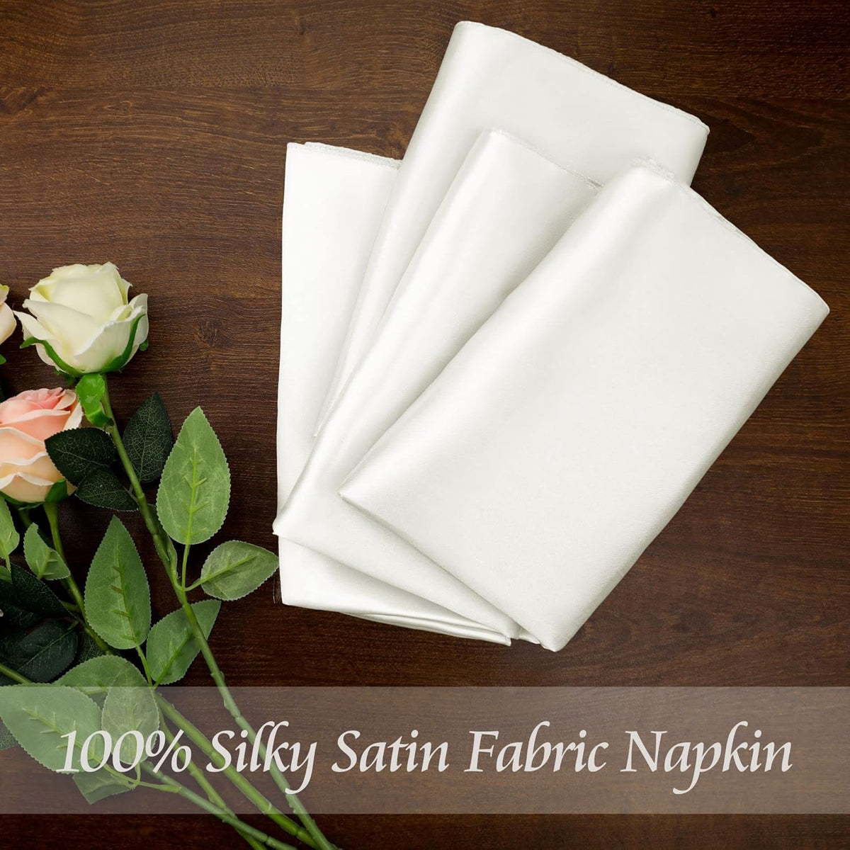 Manyshofu 50 Pieces Ivory White Satin Napkins - 12x12 Inches Cloth Napkins, Square Satin Fabric