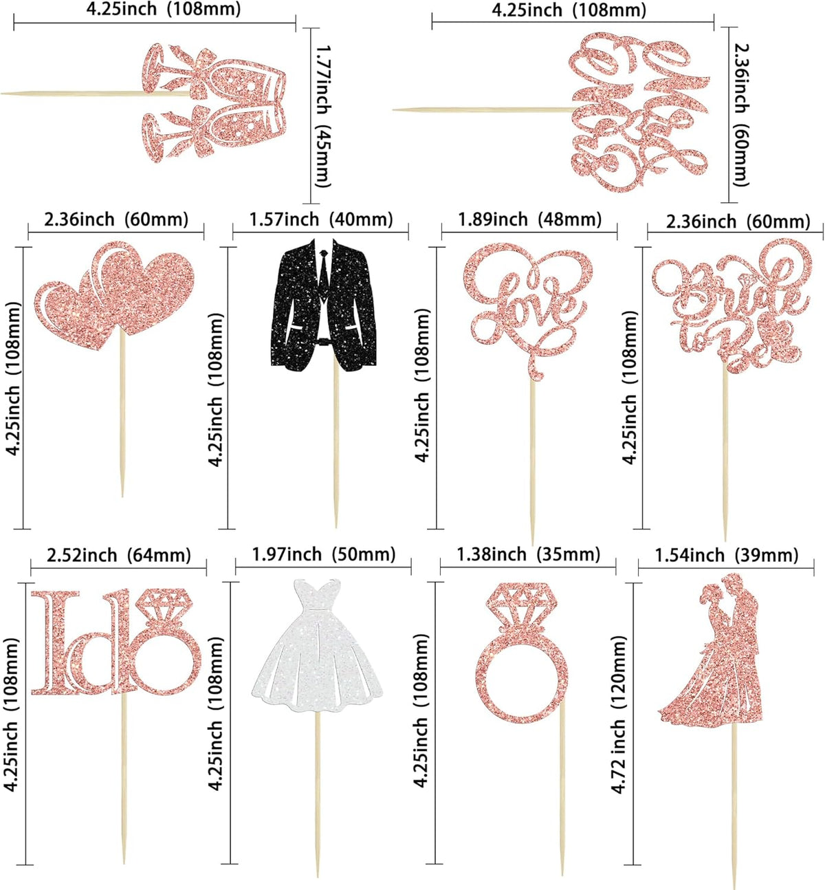Gyufise 30Pcs Bride to Be Cupcake Toppers Glitter Diamond Ring I Do Love Cupcake Picks Miss to Mrs