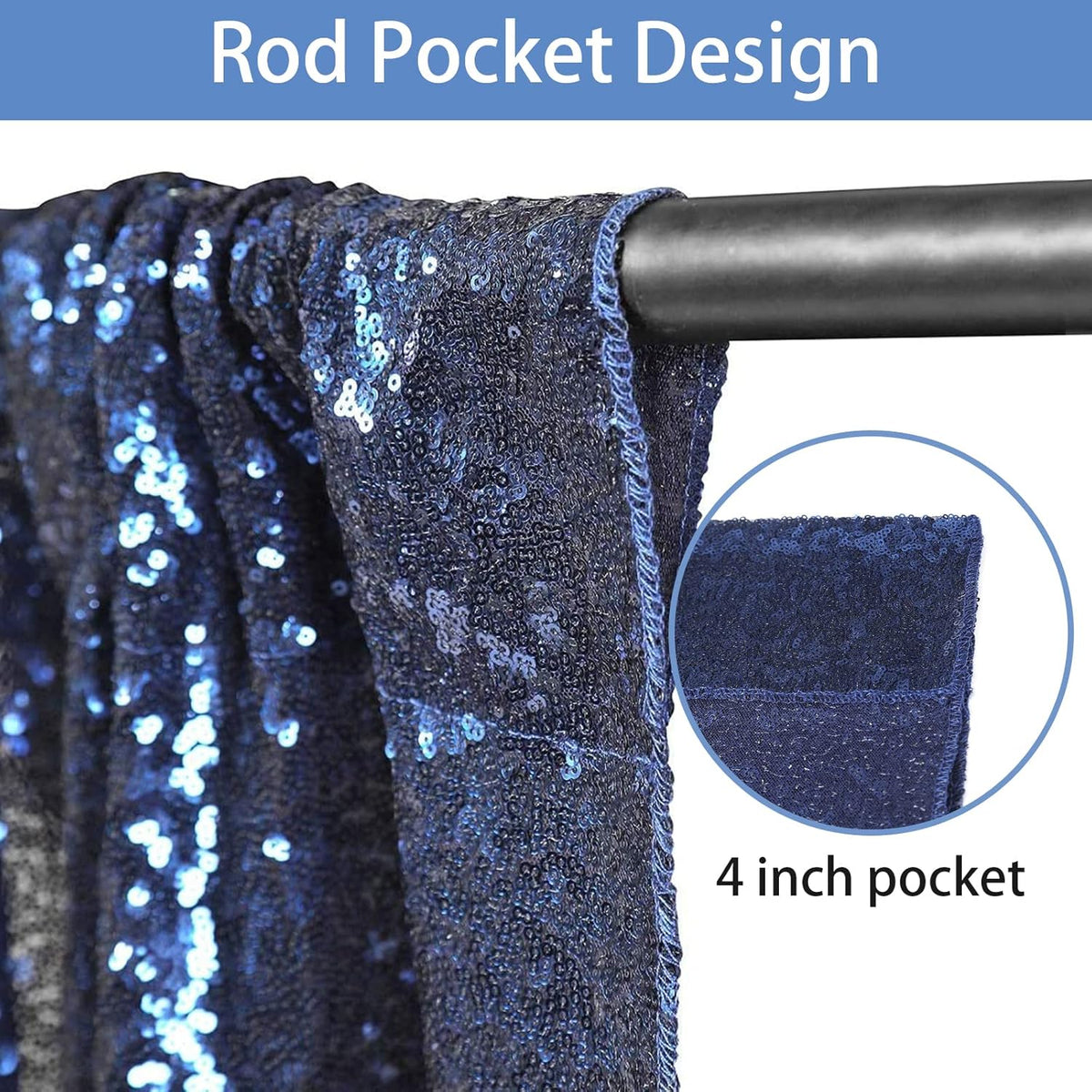 Hahuho Navy Sequin Backdrop Curtain, 2PCS 2FTx8FT Glitter Backdrop Curtain for Parties, Christmas