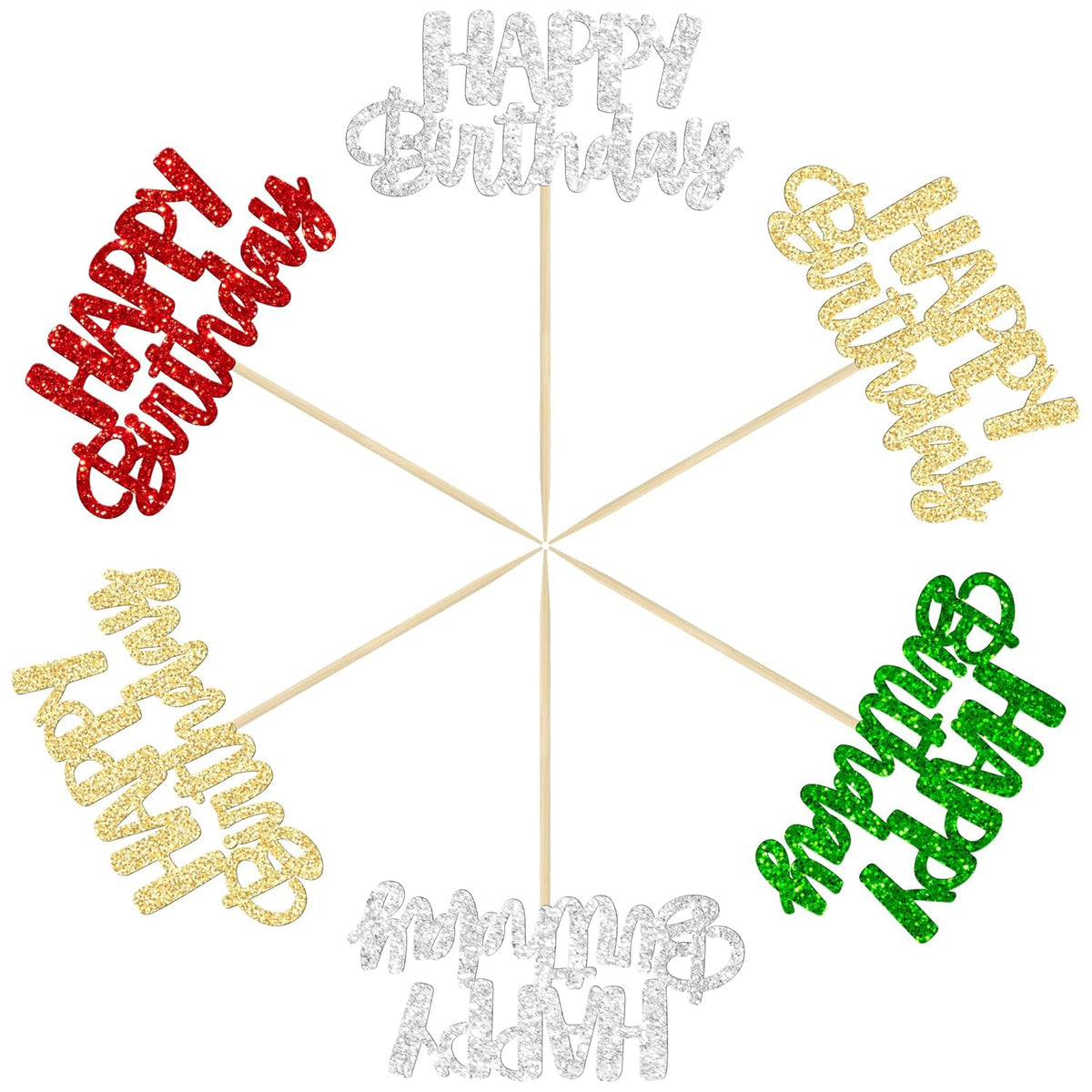 Gyufise 24Pcs Happy Birthday Cupcake Toppers Glitter Birthday Cupcake Food Picks for Celebrating