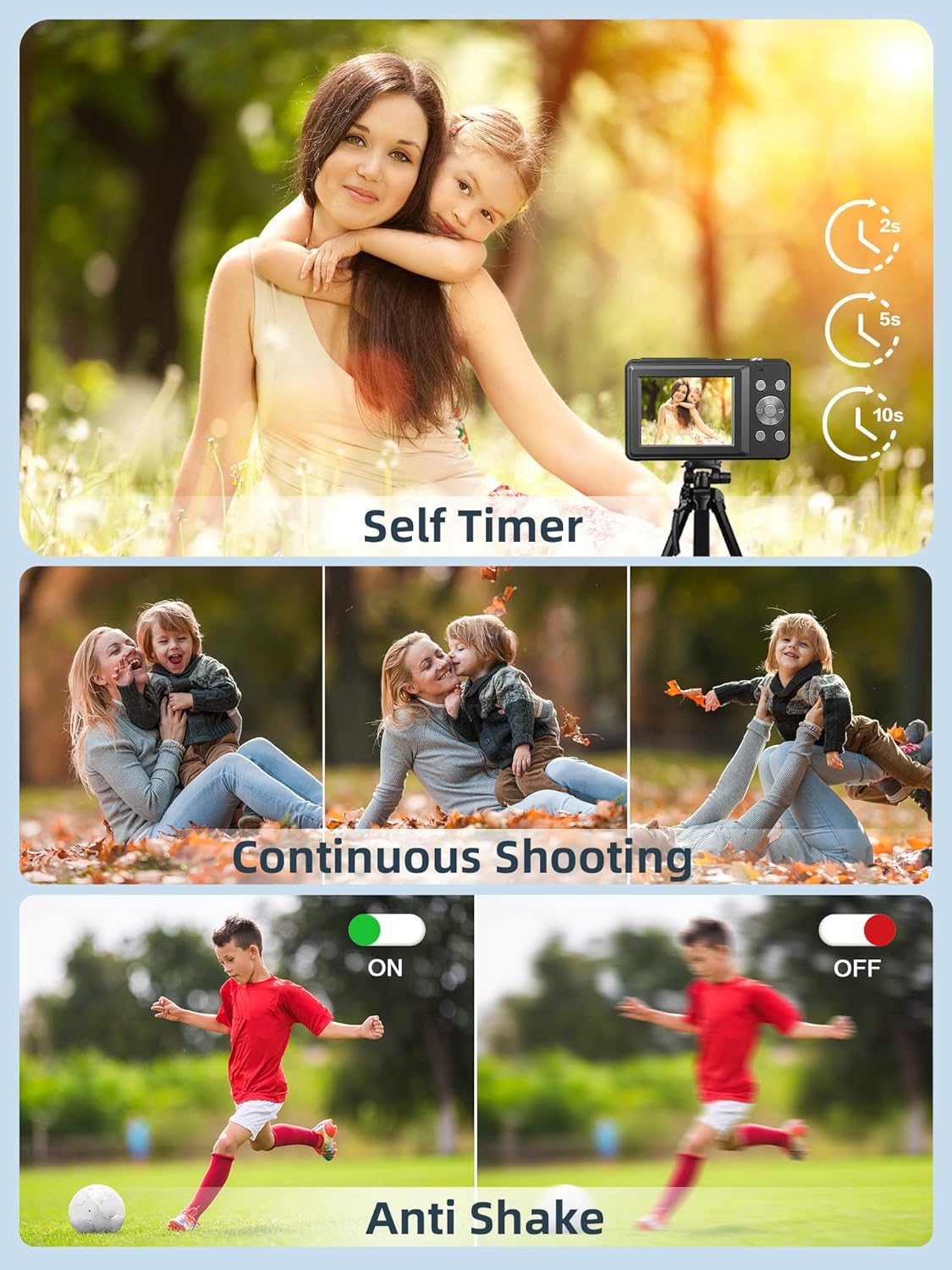 Small Digital 44MP Point and Shoot Compact Camera with 32GB SD Card, Two Batteries, Lanyard, FHD