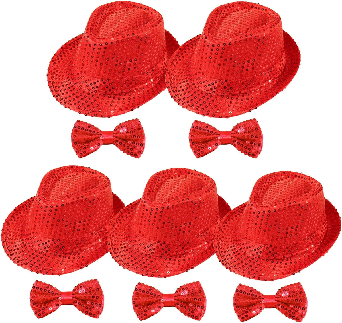10 Pcs Unisex Sequin Fedora Hat Sequin Bow Ties Set Bling Retro Dance Jazz Cap Funky Party Costume