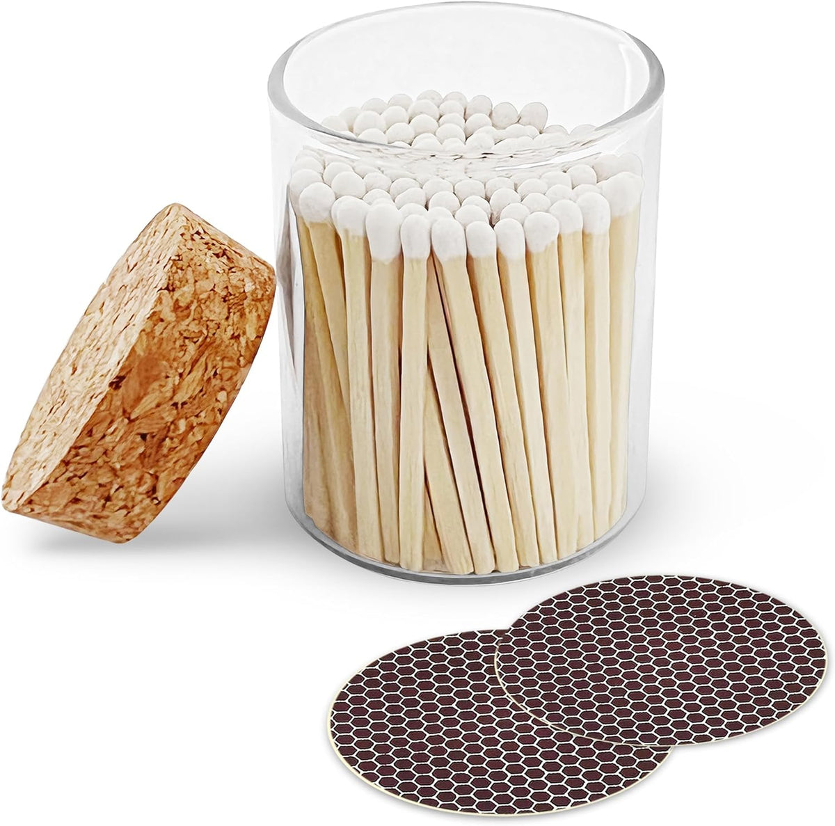 2" White Matches in a Jar + Striker Stickers Included | 100 Classy White Tip Decorative Safety
