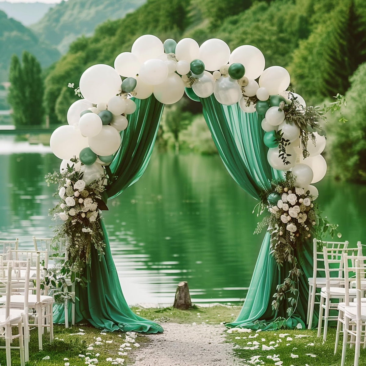 Wokceer Wedding Arch Draping Fabric 2 Panels 28.7" x 20FT Emerald Green Drapes Sheer Fabric