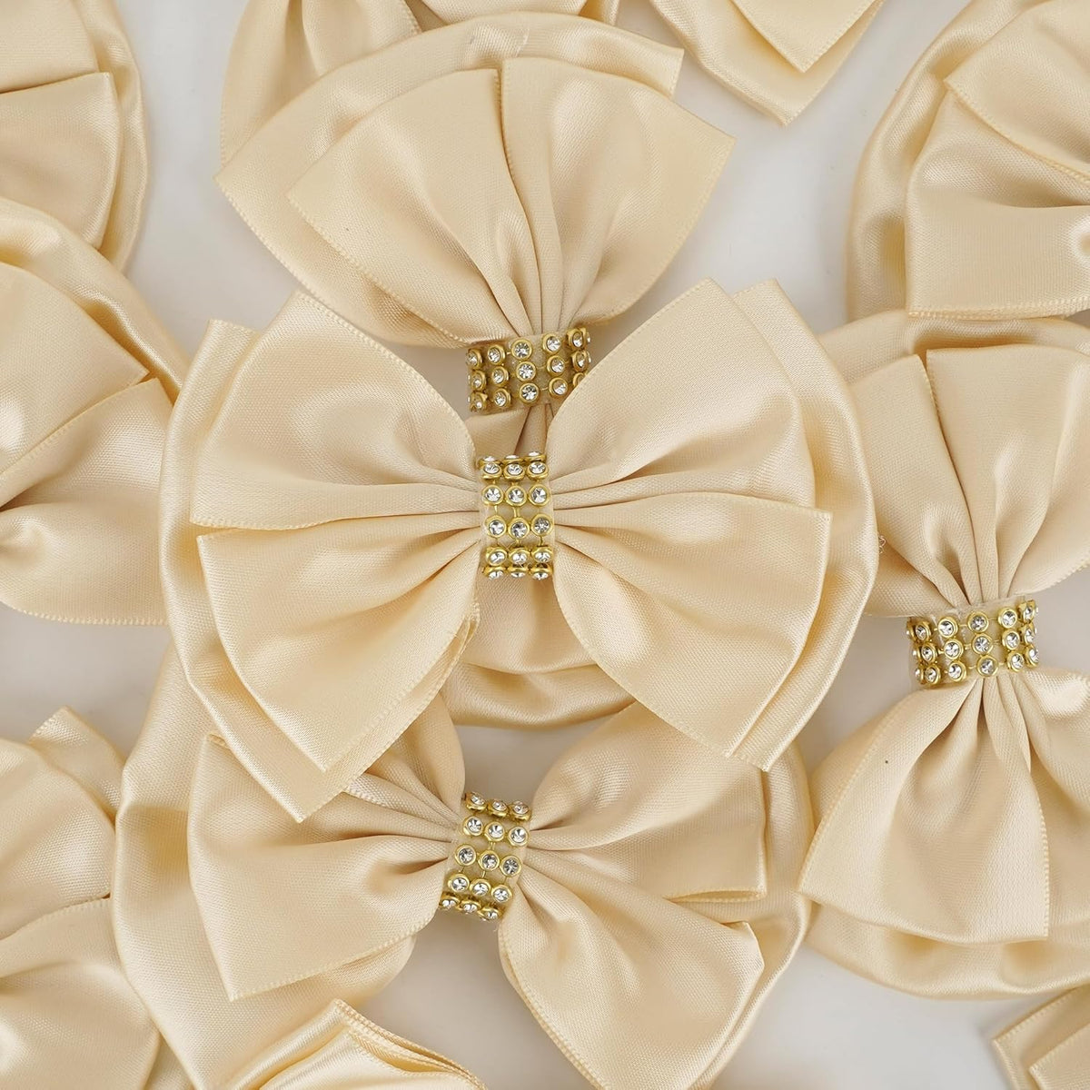 Champagne Gold Ribbon Bow 4'' Premade Satin Bows, Gift Bows with Rhinestone, Wrapping Bow for