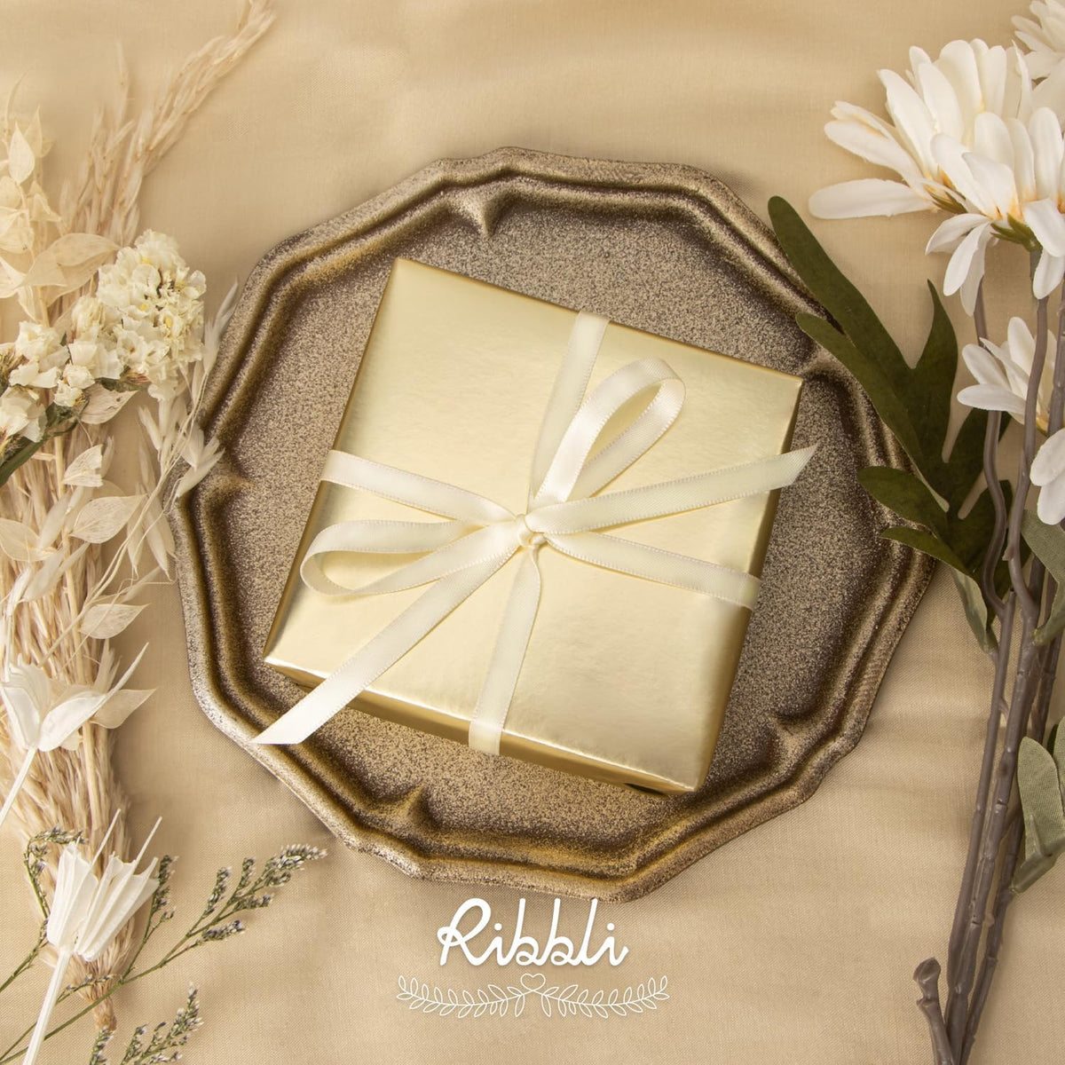 Ribbli Double Faced Ivory Satin Ribbon,1/4” x Continuous 25 Yards,Use for Bows Bouquet,Gift