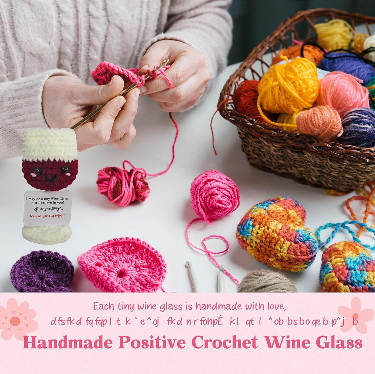 Handmade Mini Wine Glass Crochet,Birthday Gift for Wine Lovers,Funny Emotional Support Crochet