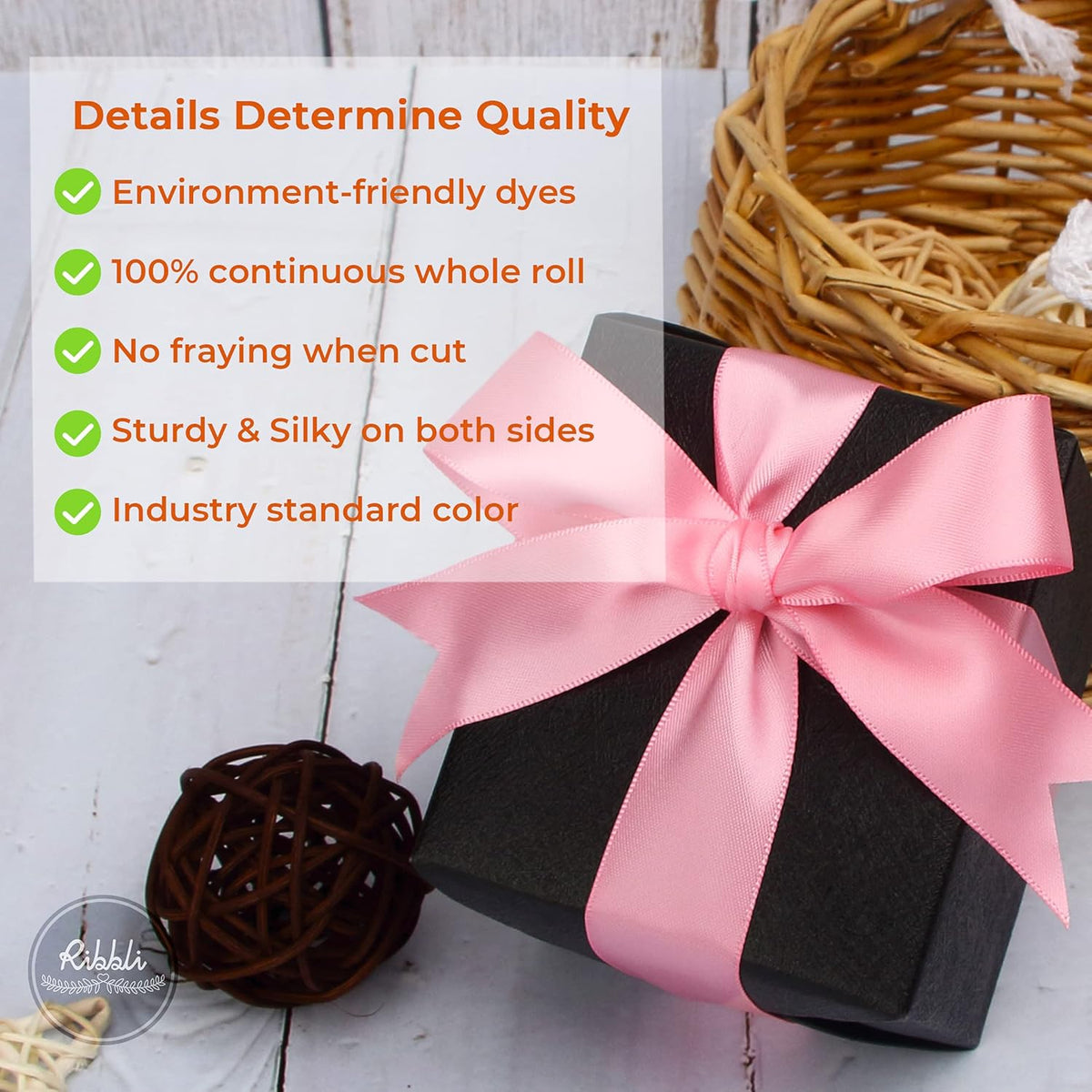 Ribbli Double Faced Pink Satin Ribbon,1” x Continuous 25 Yards,Use for Bows Bouquet,Gift