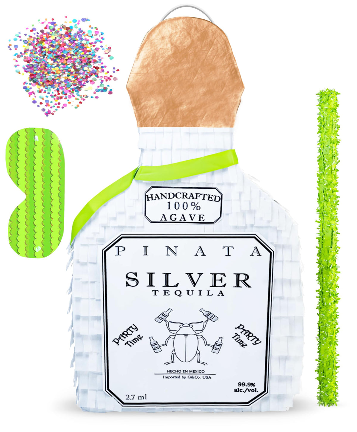Jergrim White Tequila Bottle Piñata 4-piece set, 16x11x3 inches, Perfect for Party Decorations