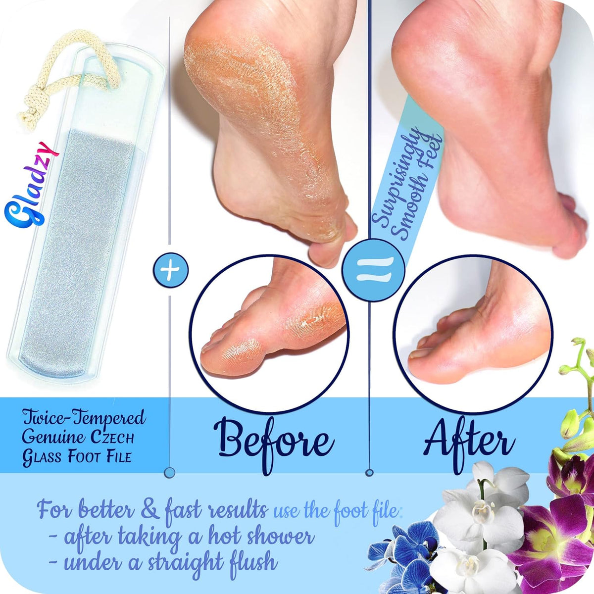 Genuine Czech Glass Foot File - Two-Sided Different Grit Surface, Gentle Callus Remover, Pedicure &