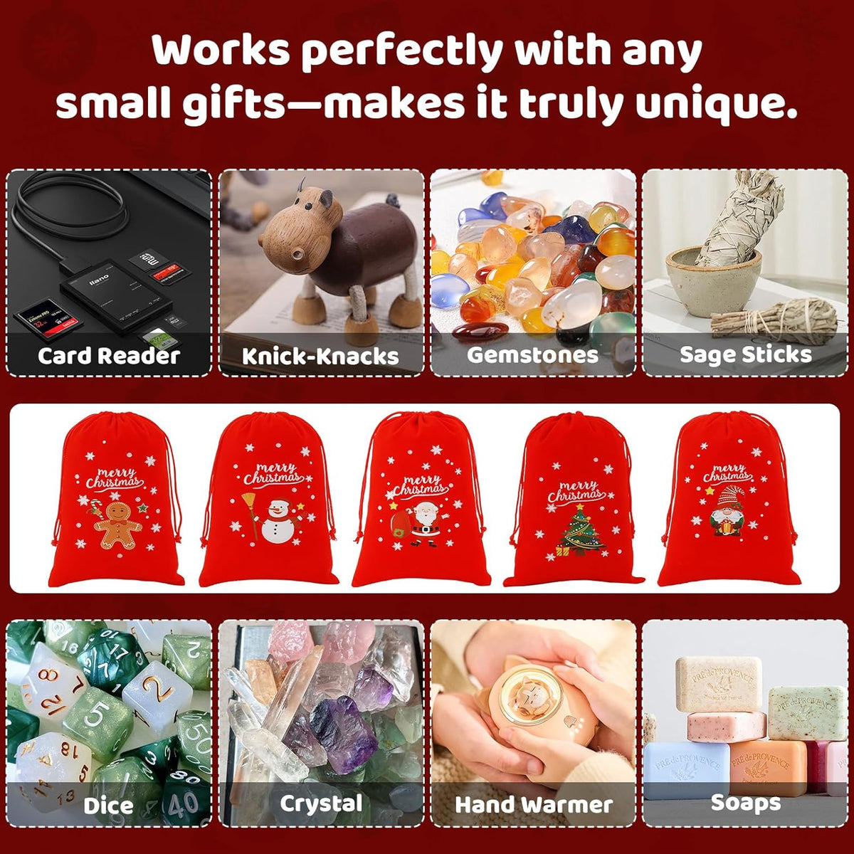 Tapleap Velvet Coth Christmas Bags with Drawstring, 50Pcs 5x7 for Wrapping Christmas Party Favors