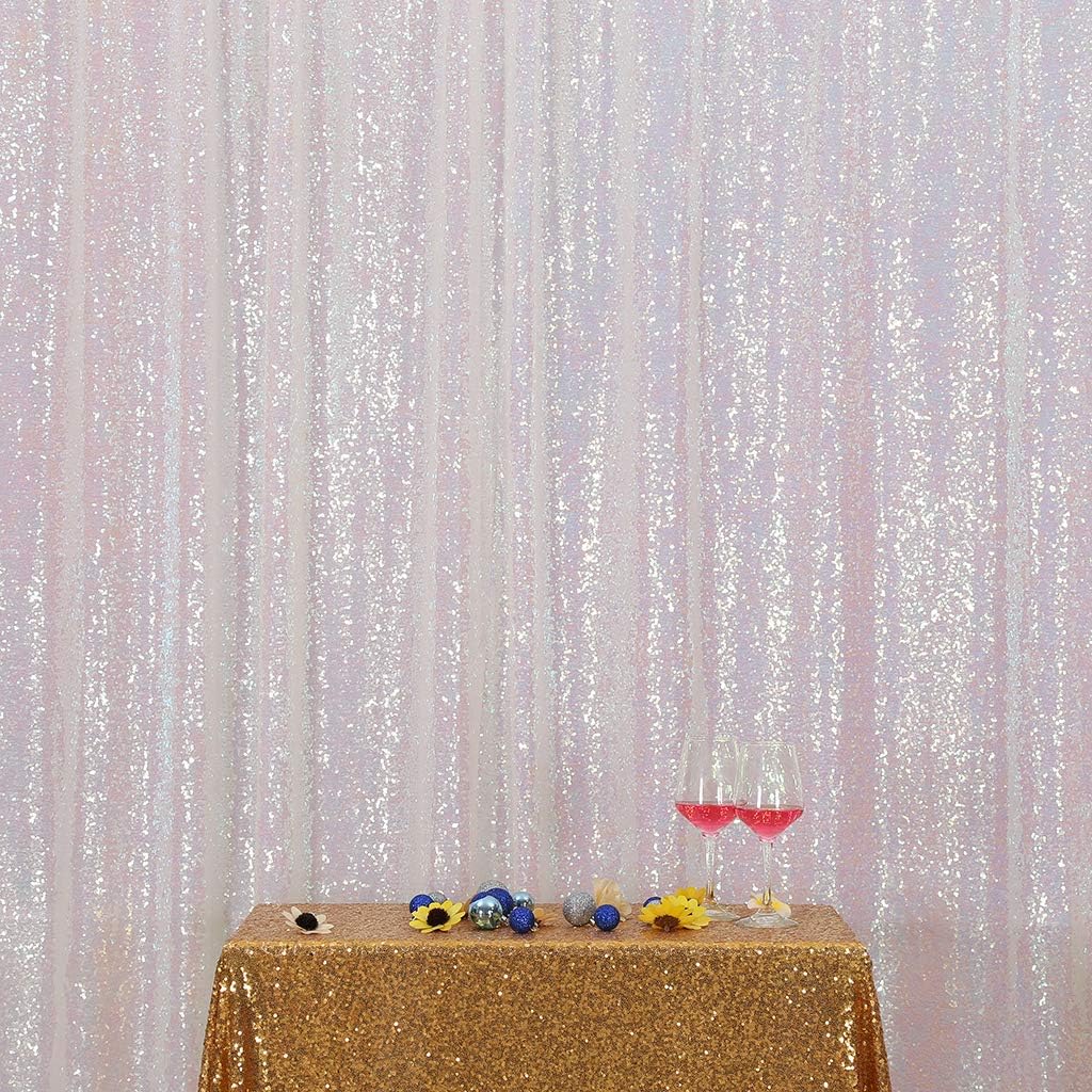 Eternal Beauty White Iridescent Sequin Backdrop, 6x8 Ft Glitter Background Curtains for Shimmer