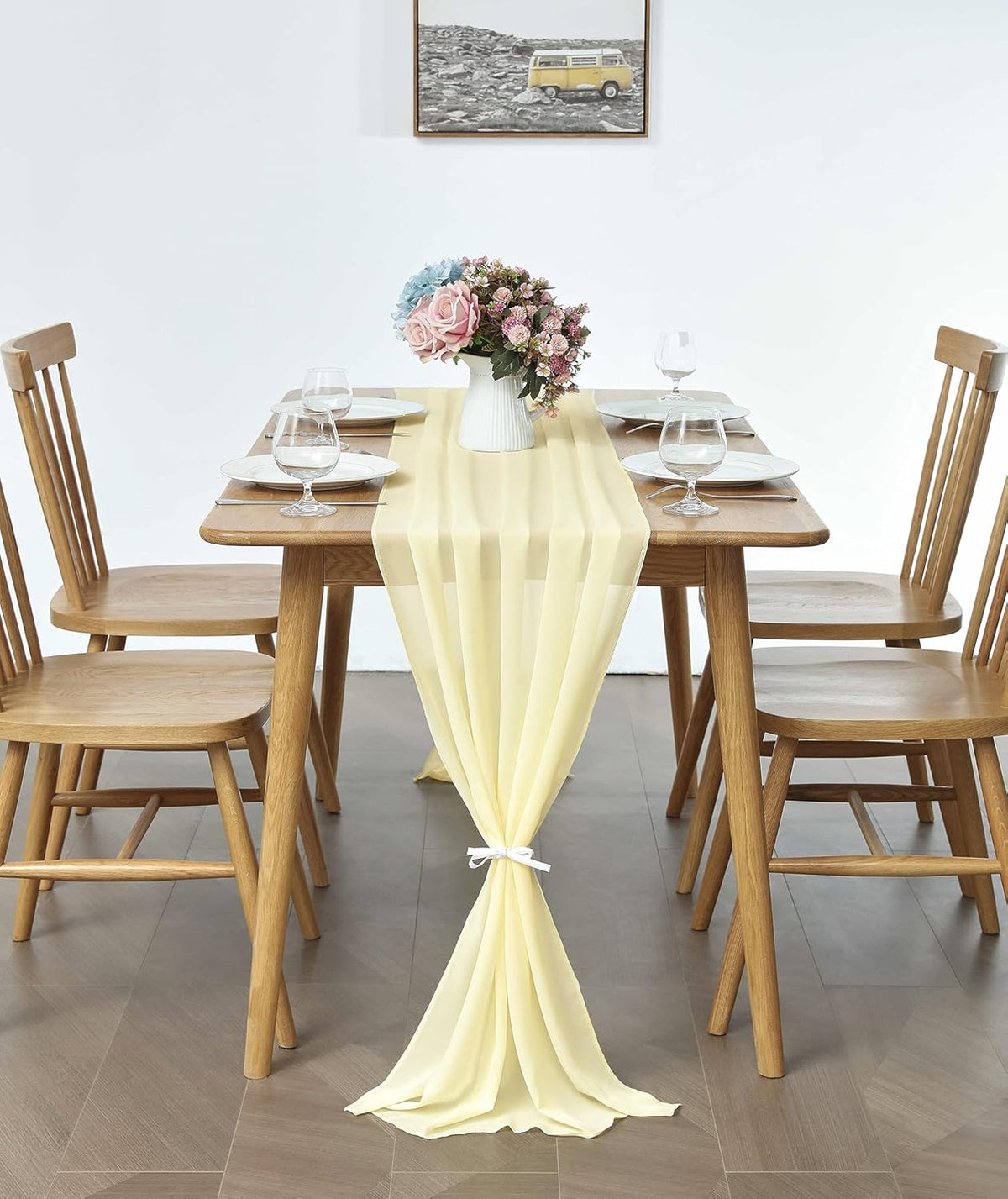 5 Pack 10Ft Light Yellow Chiffon Table Runner Sheer 29x120 Inch for Romantic Wedding Decor Bridal &