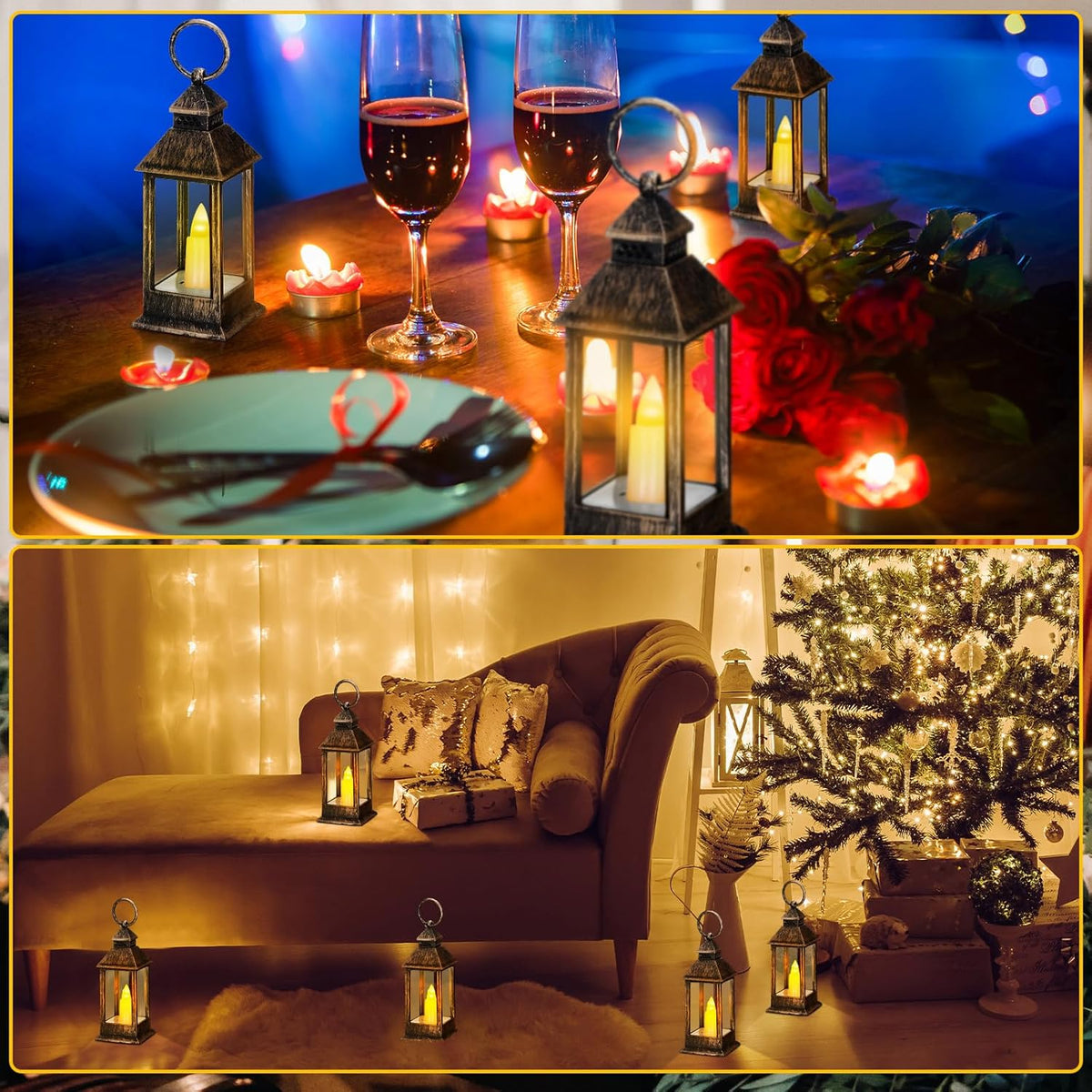 Hoolerry 24 Set Halloween Mini Lanterns with LED Candles 5.5'' Decorative Hanging Small Vintage