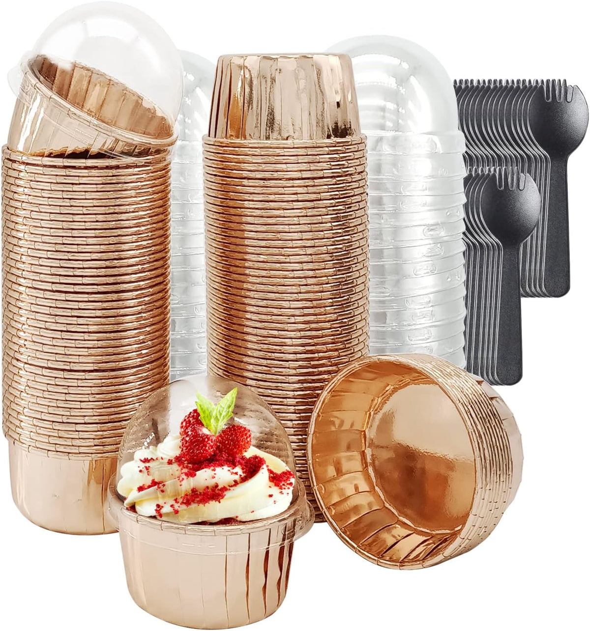 Foil Cupcake Liners with Lids 100Pack,Free-Air 3.5Oz Mini Muffin Liners Cupcake Baking