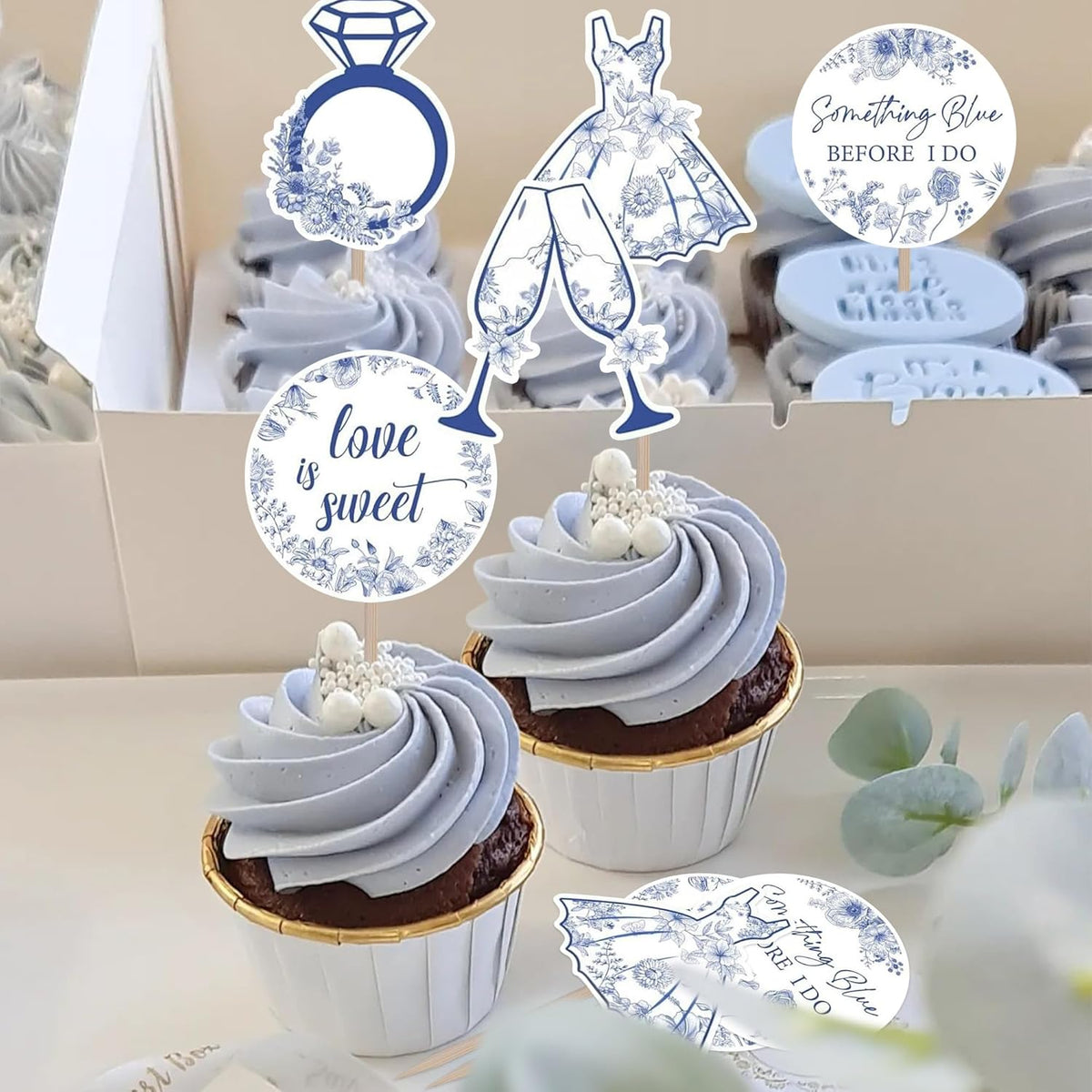 20PCS Something Blue Before I Do cupcake toppers,Something Blue Before I Do Bridal Shower