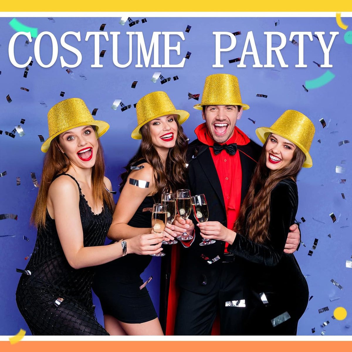 Hillban 12 Pcs Top Hats Halloween Glitter Plastic Retro Disco Party Hats for Halloween Magician