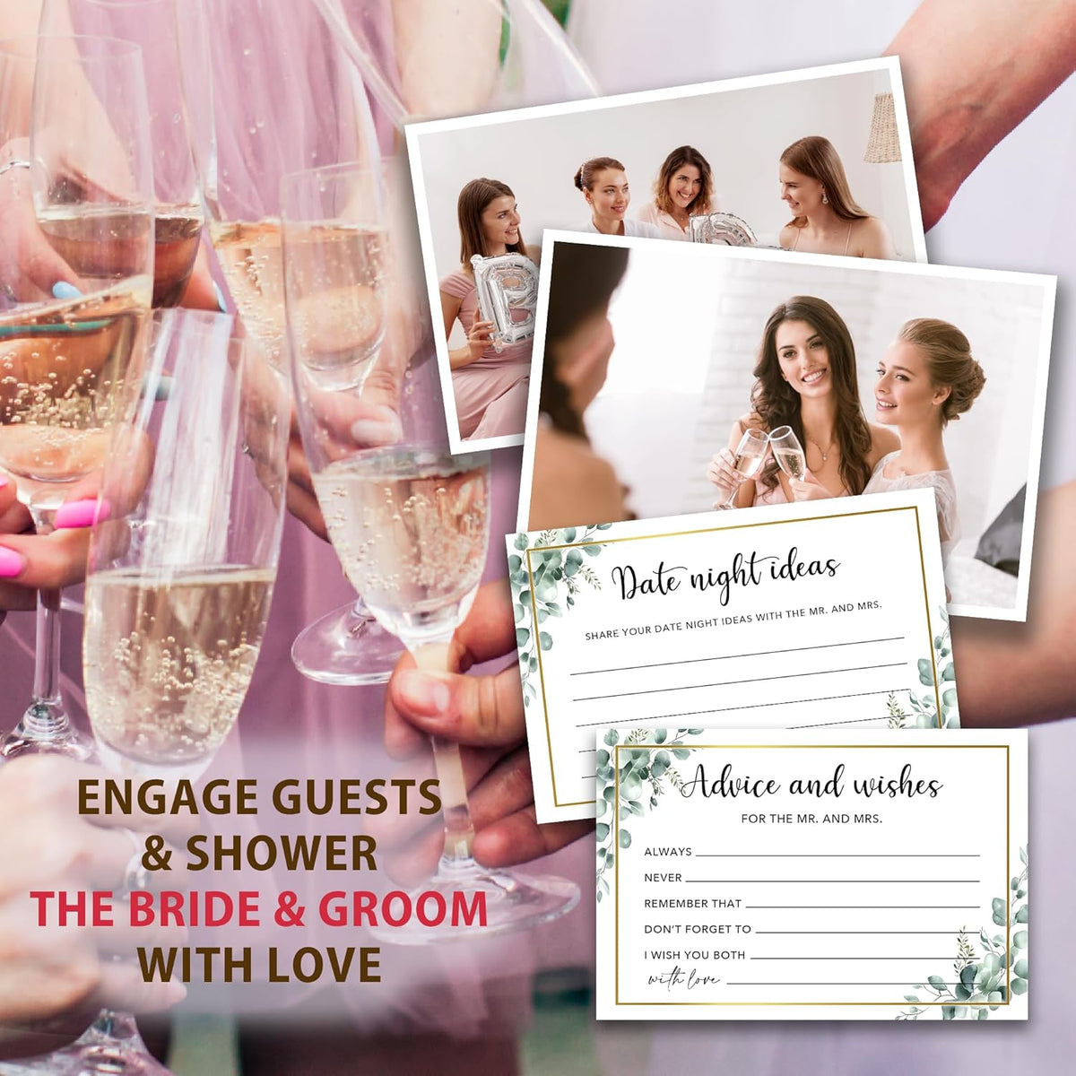 50 Pcs Advice and Wishes for the Mr and Mrs Cards in Box - Bridal Shower Guest Book - Perfect for