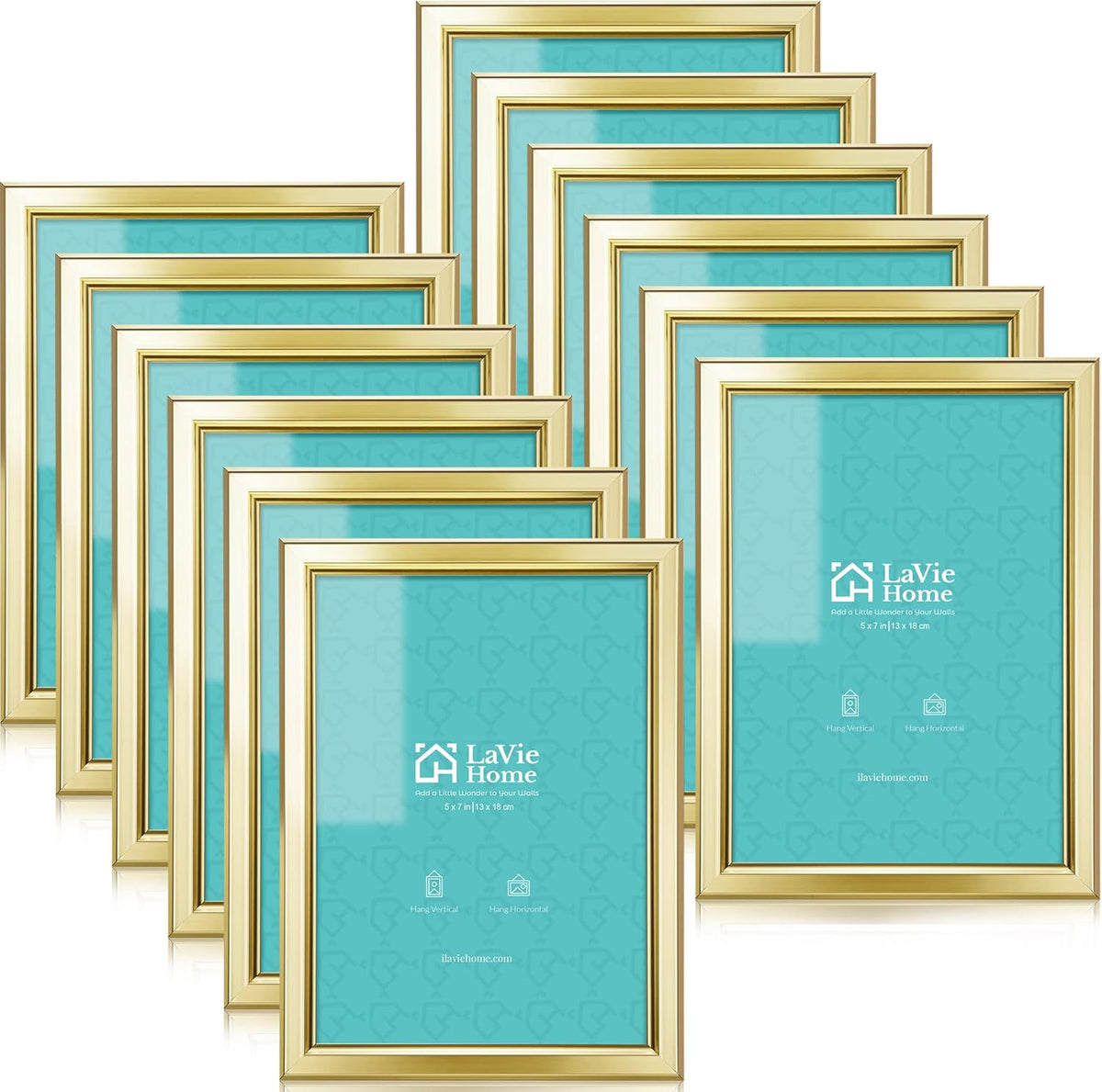 LaVie Home 5x7 Picture Frames (12 Pack, Gold) Simple Designed Photo Frame with High Definition