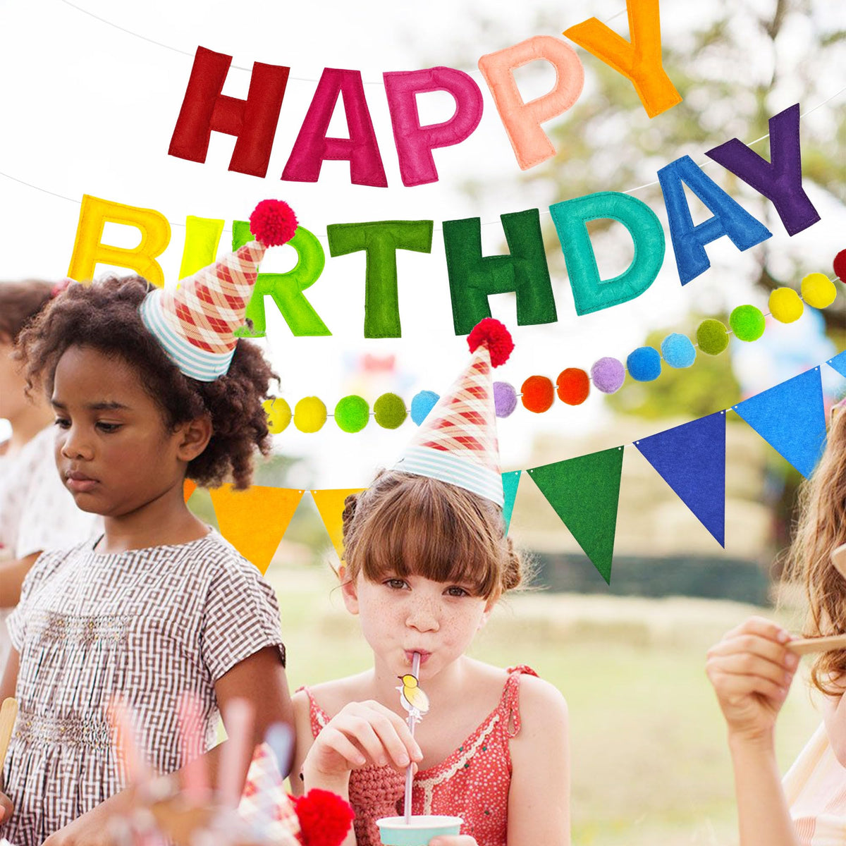 CANREVEL 3 PCS Pre-Strung 3D Happy Birthday Banner Decorations, Rainbow