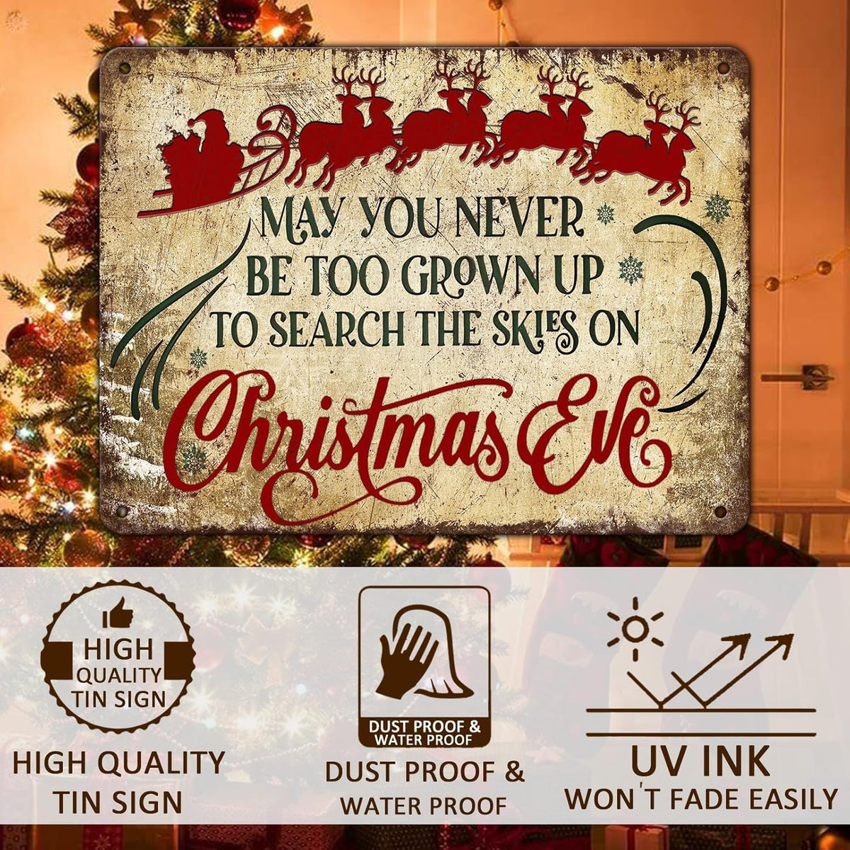 Christmas Sign Wall Art Vintage May You Never to Too Grown Up to Search The Skies Christmas Eve