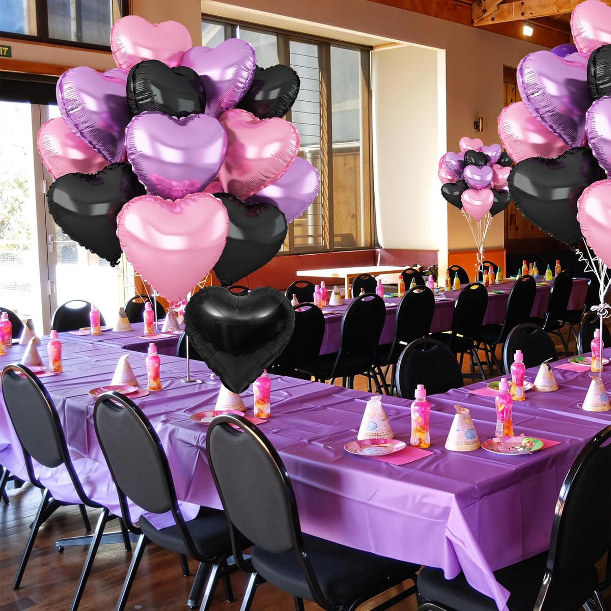 Pink Purple Heart Balloons,12Pcs Black Pink Heart Shaped Foil Balloons,18Inch Purple Pink Helium