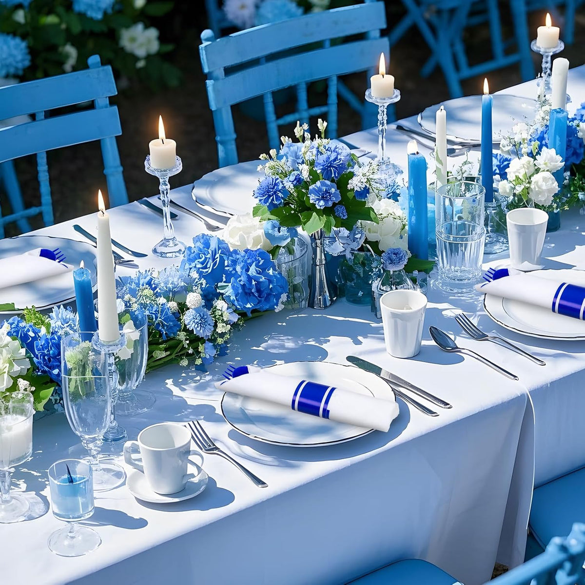 400PCS Pre Rolled Blue Plastic Silverware Sets - Heavy Duty Blue Cutlery - Include 100 Pack Wrapped