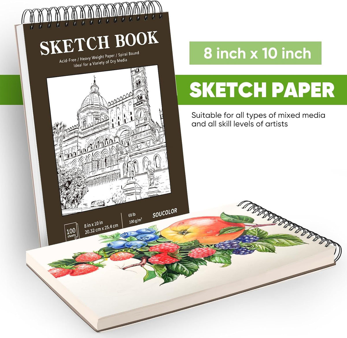 Soucolor 8" x 10" Blank Spiral Notebook| 100 Sheets 68lb/100gsm| Classroom Must Haves Supplies