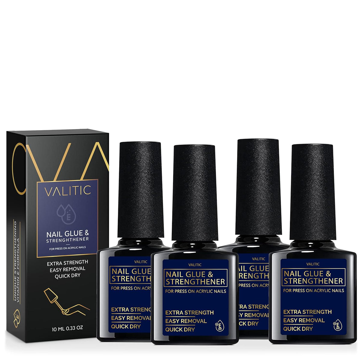 Valitic Strong Nail Glue and Strengthener for Acrylic and Press On Nails - Quick Dry Brush On Gel