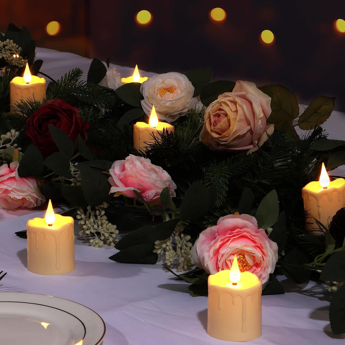 FREEPOWER Rechargeable Flameless LED Votive Candles with Timer Remote - 2'' x 3'' Waterproof