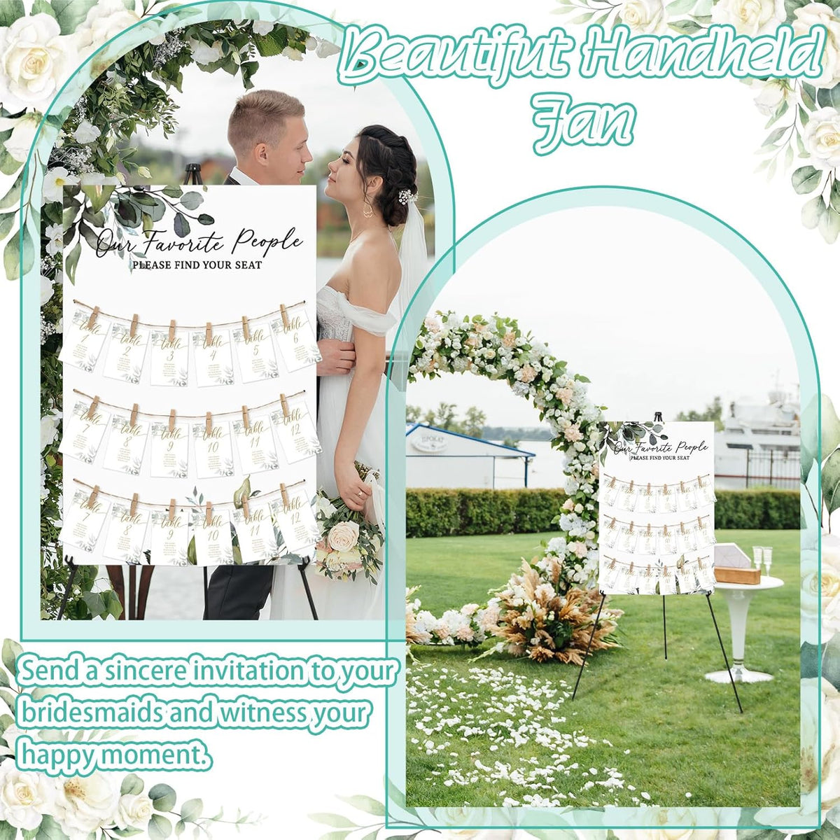 Pinkunn Greenery Wedding Seating Chart with Easel Display Stand 15.8 x 23.6 Inch Greenery Wooden